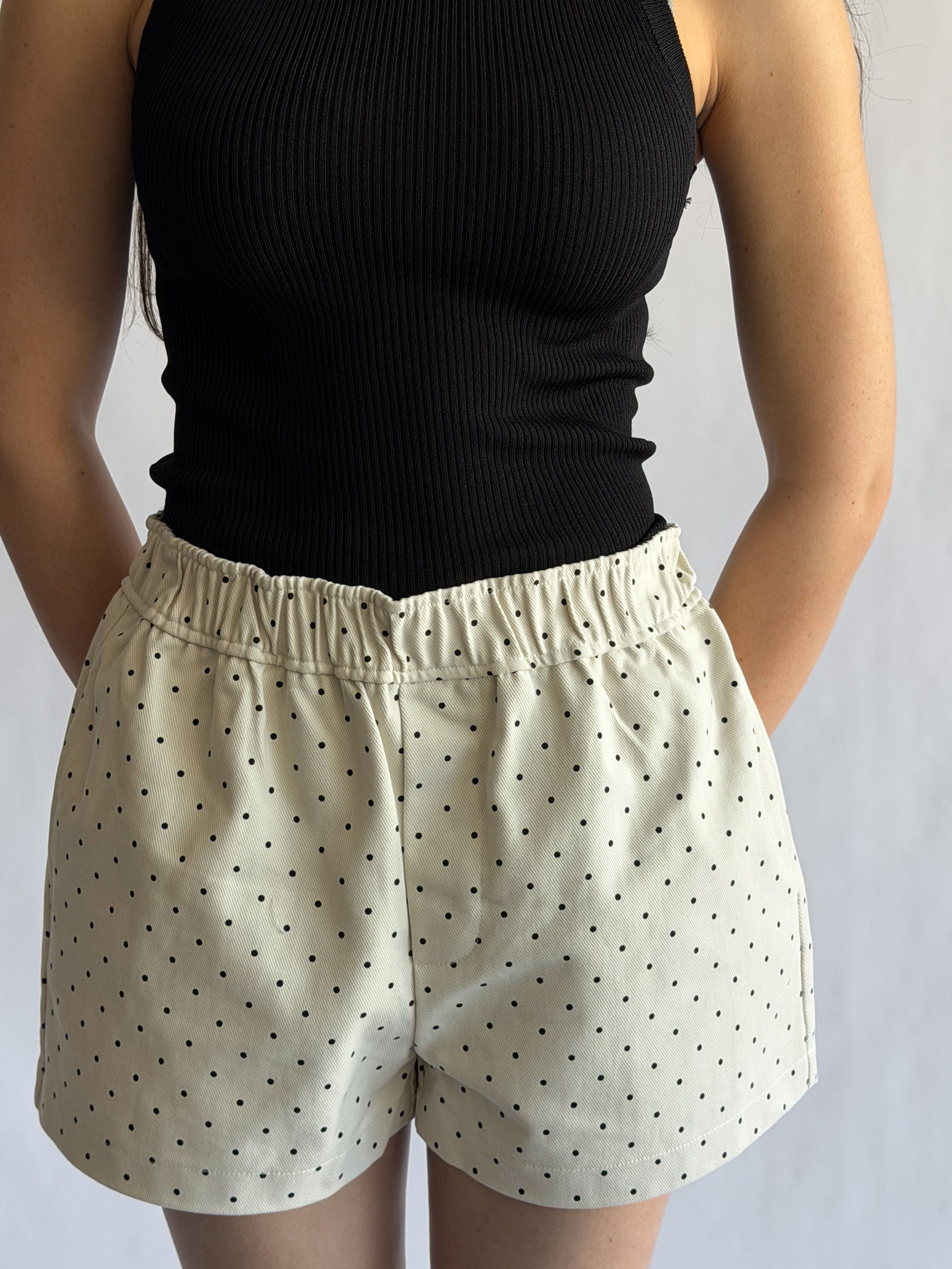 Things Between Noah Cream and Black Polka Dot Cotton Shorts
