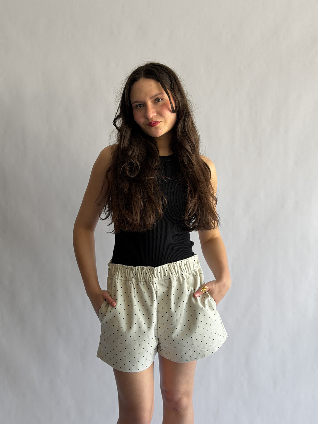 Things Between Noah Cream and Black Polka Dot Cotton Shorts