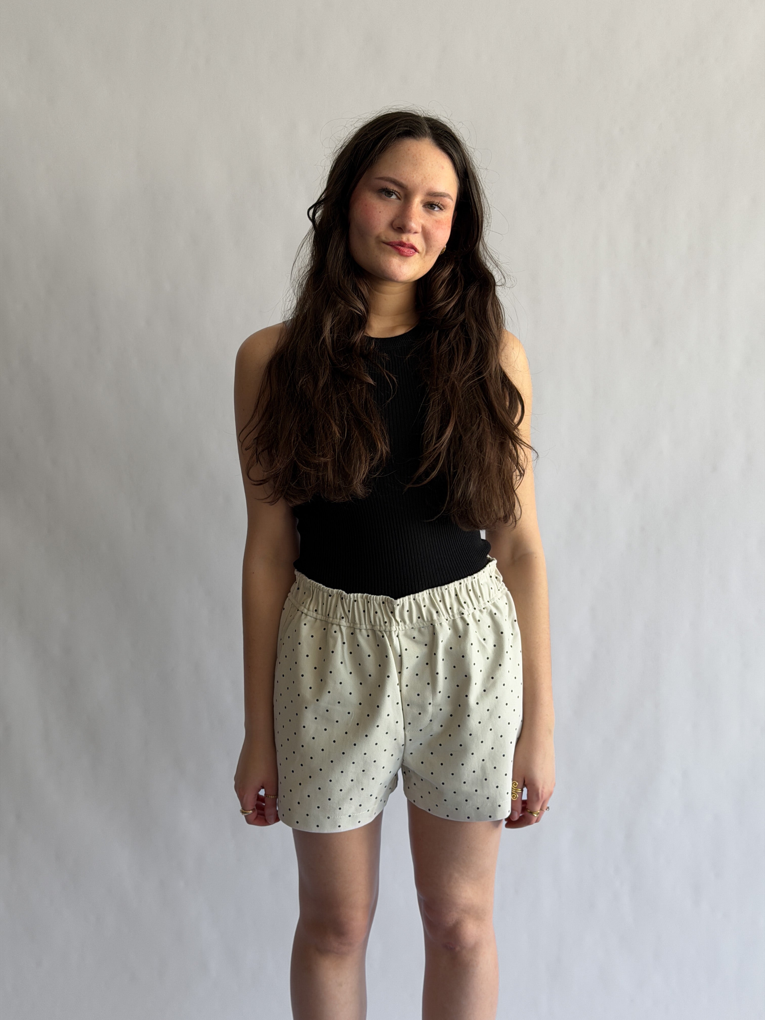 Things Between Noah Cream and Black Polka Dot Cotton Shorts