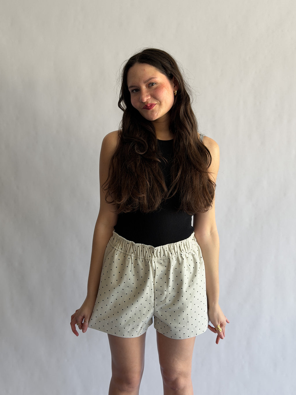 Things Between Noah Cream and Black Polka Dot Cotton Shorts