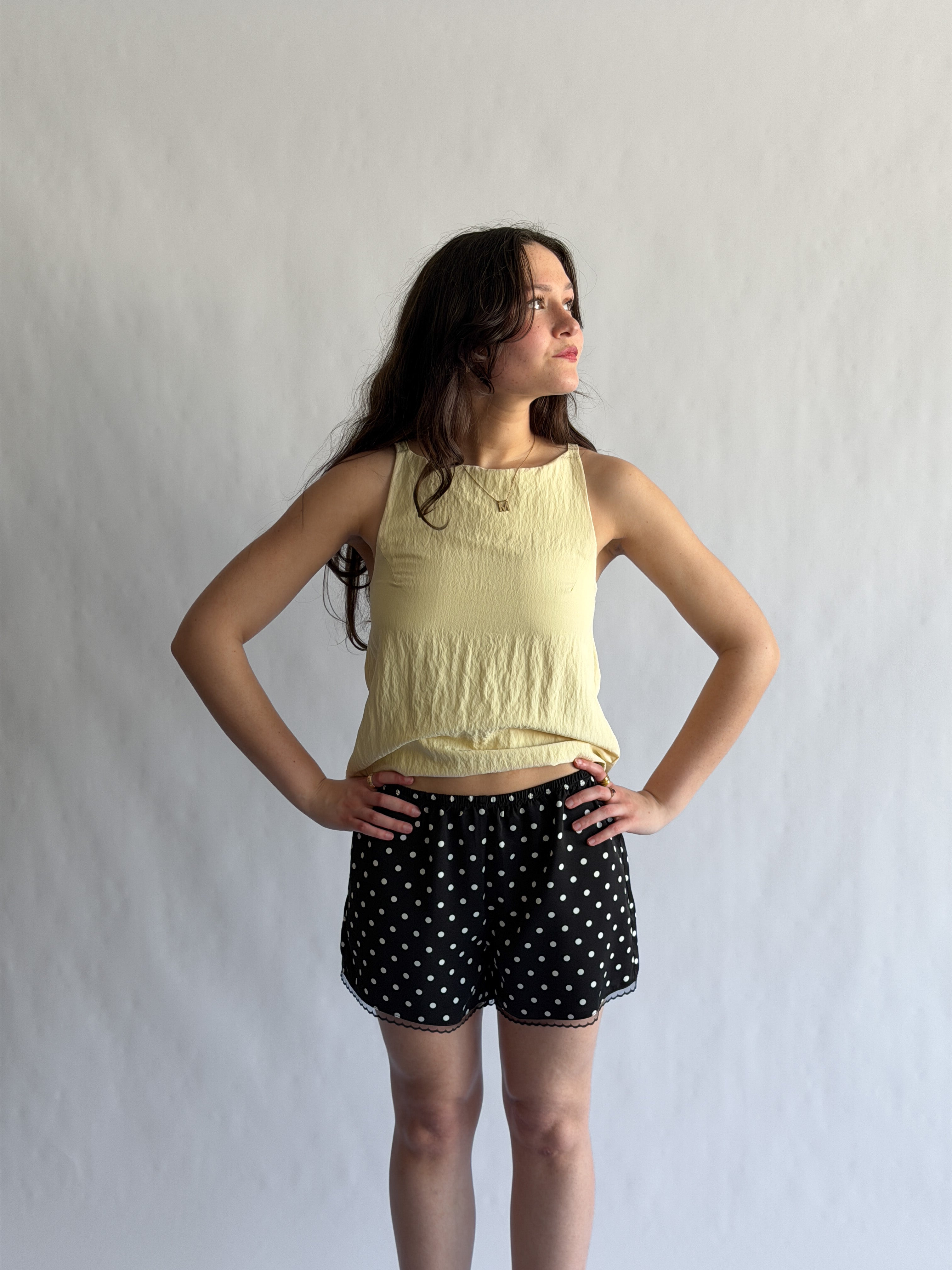 Things Between Jayce Black Polka Dot Lace Trim Satin Shorts