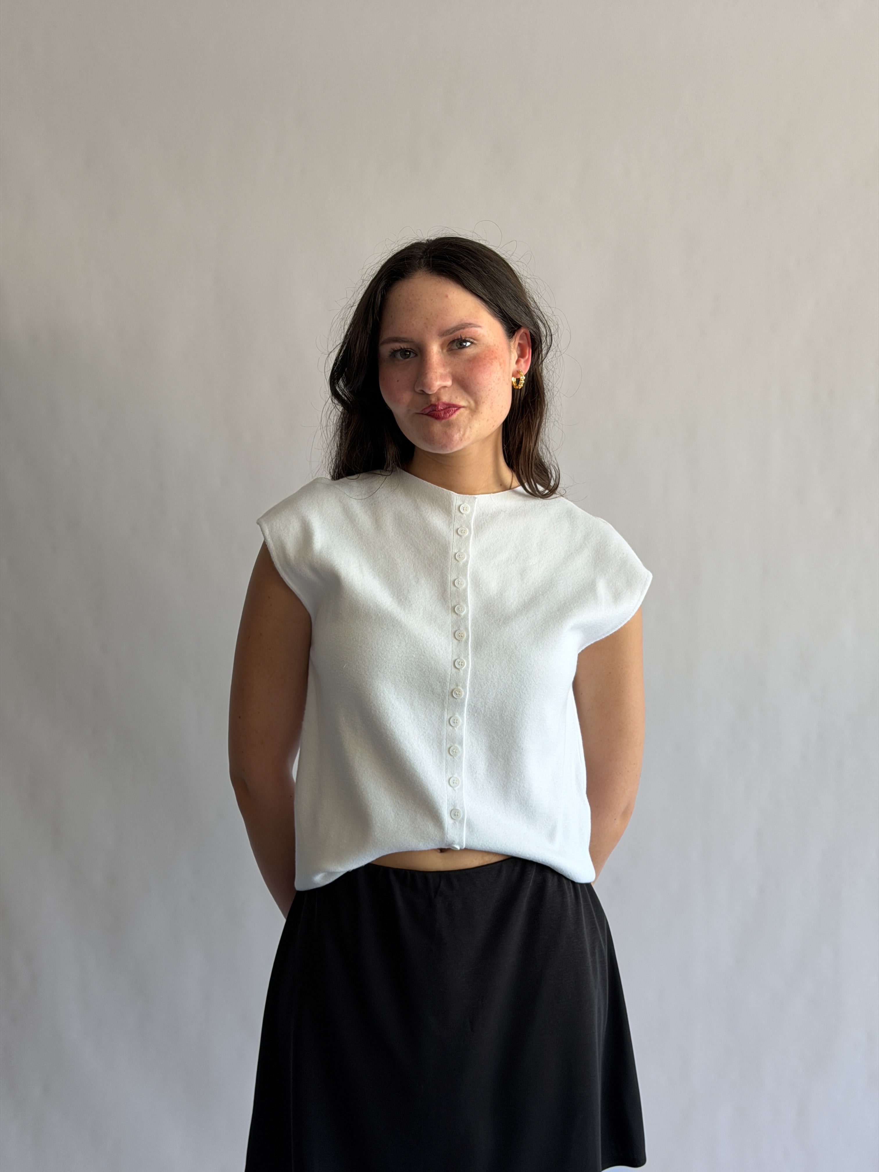 Things Between Nicole Knit Buttoned Short Sleeve Top (White)