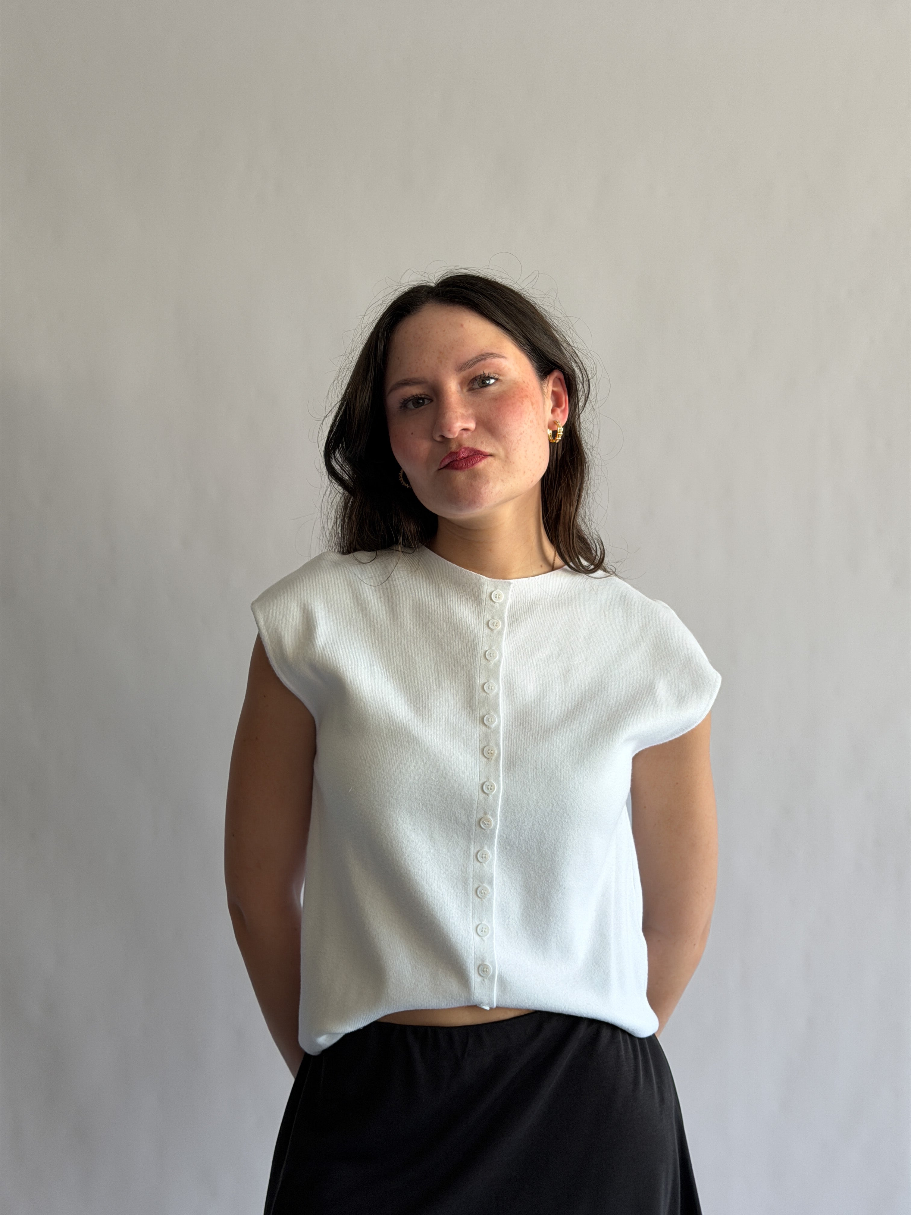 Things Between Nicole Knit Buttoned Short Sleeve Top (White)