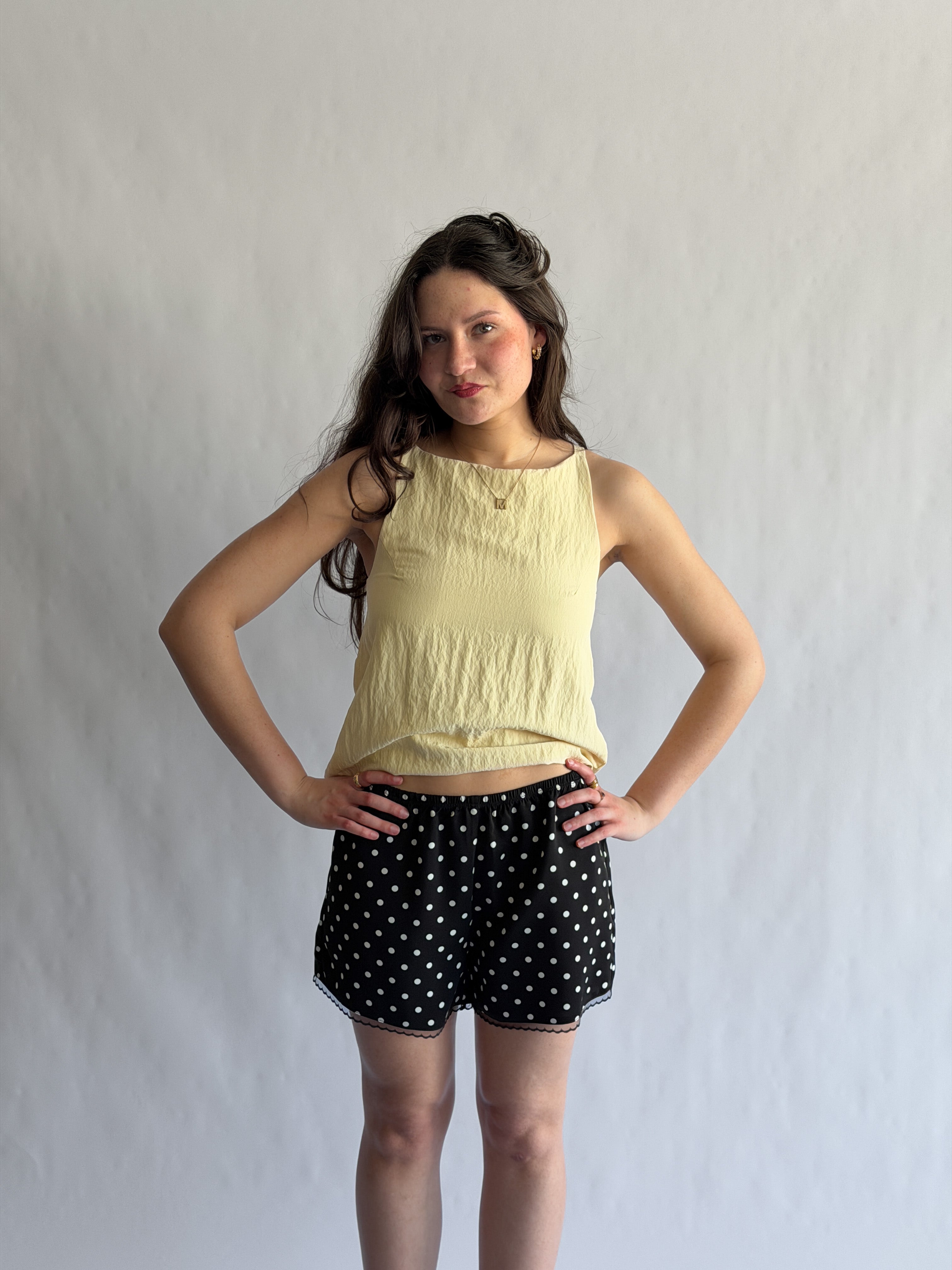 Things Between Jayce Black Polka Dot Lace Trim Satin Shorts