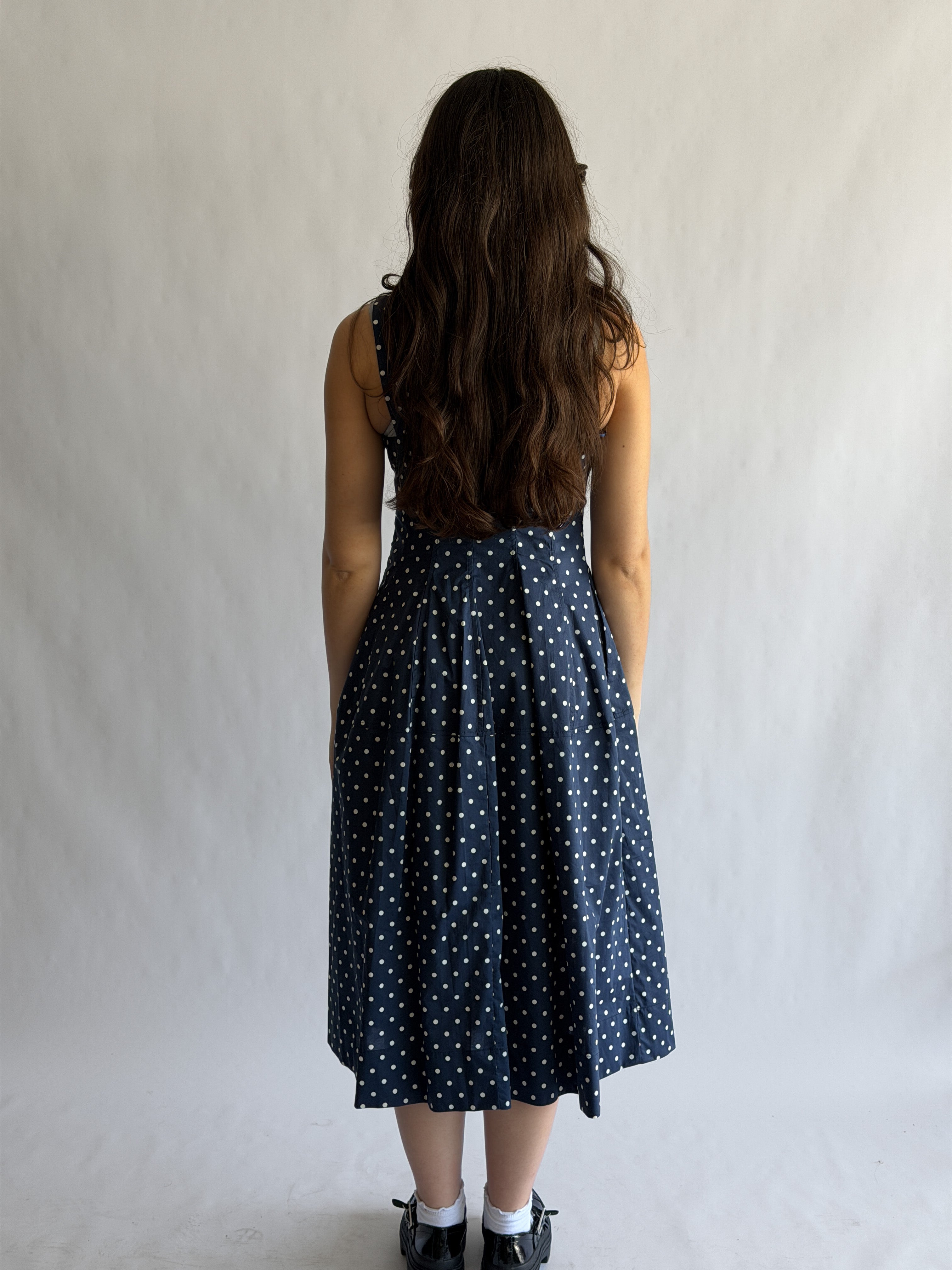 PINCH Noelle Navy Polka Dot Tank Midi Dress