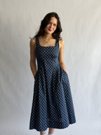 PINCH Noelle Navy Polka Dot Tank Midi Dress