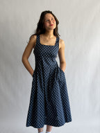 PINCH Noelle Navy Polka Dot Tank Midi Dress