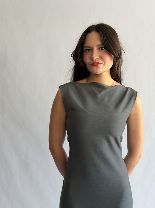 Nina Grey Tank Fitted Side Slit Midi Dress