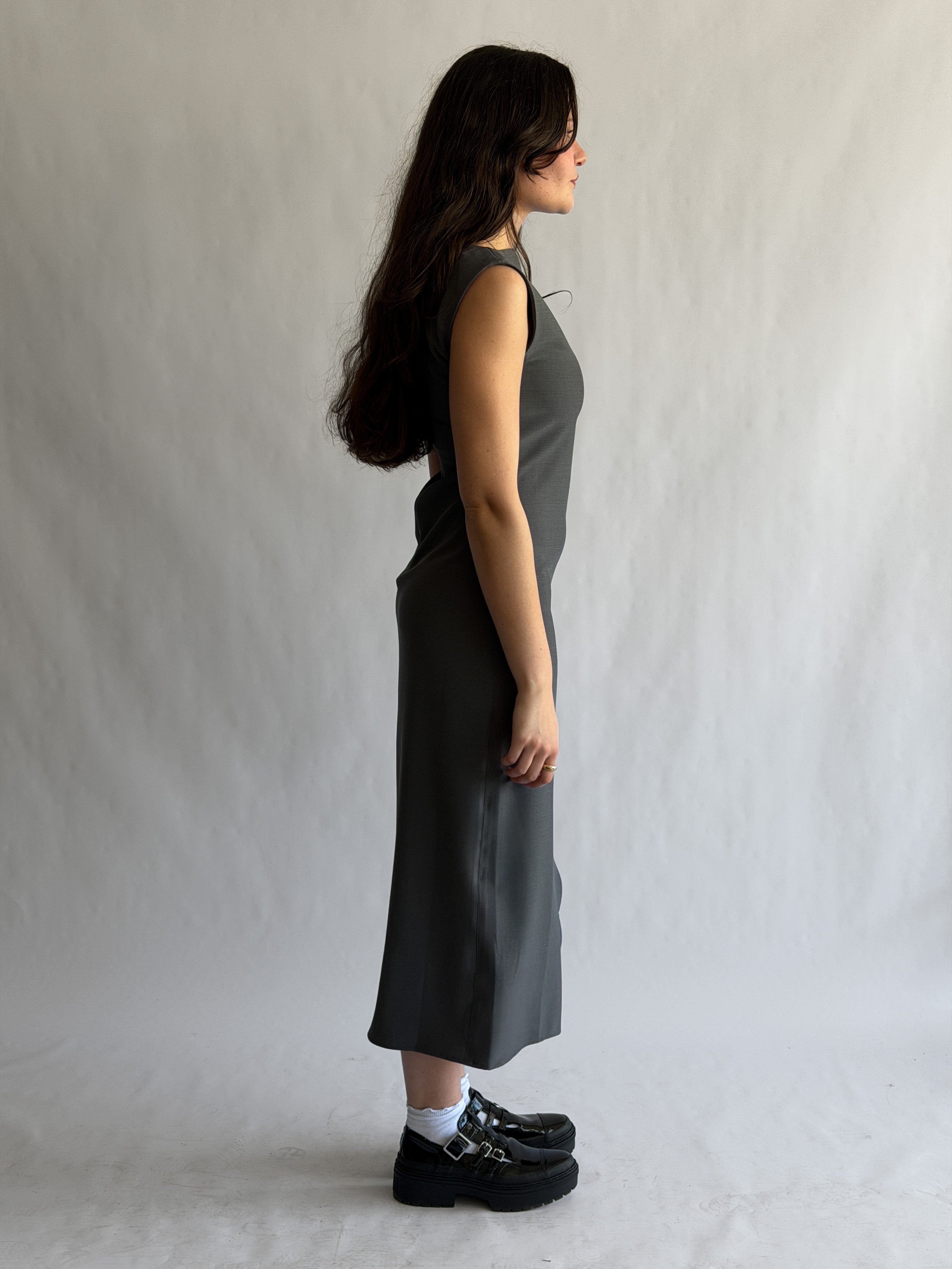 Nina Grey Tank Fitted Side Slit Midi Dress