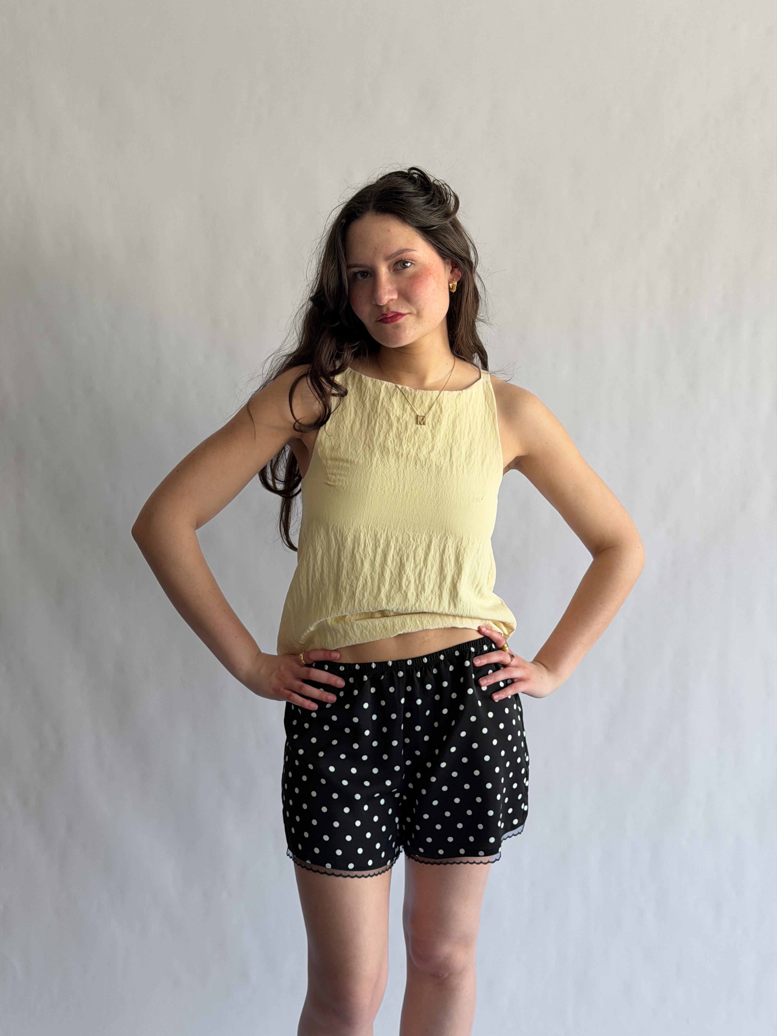 Things Between Jayce Black Polka Dot Lace Trim Satin Shorts
