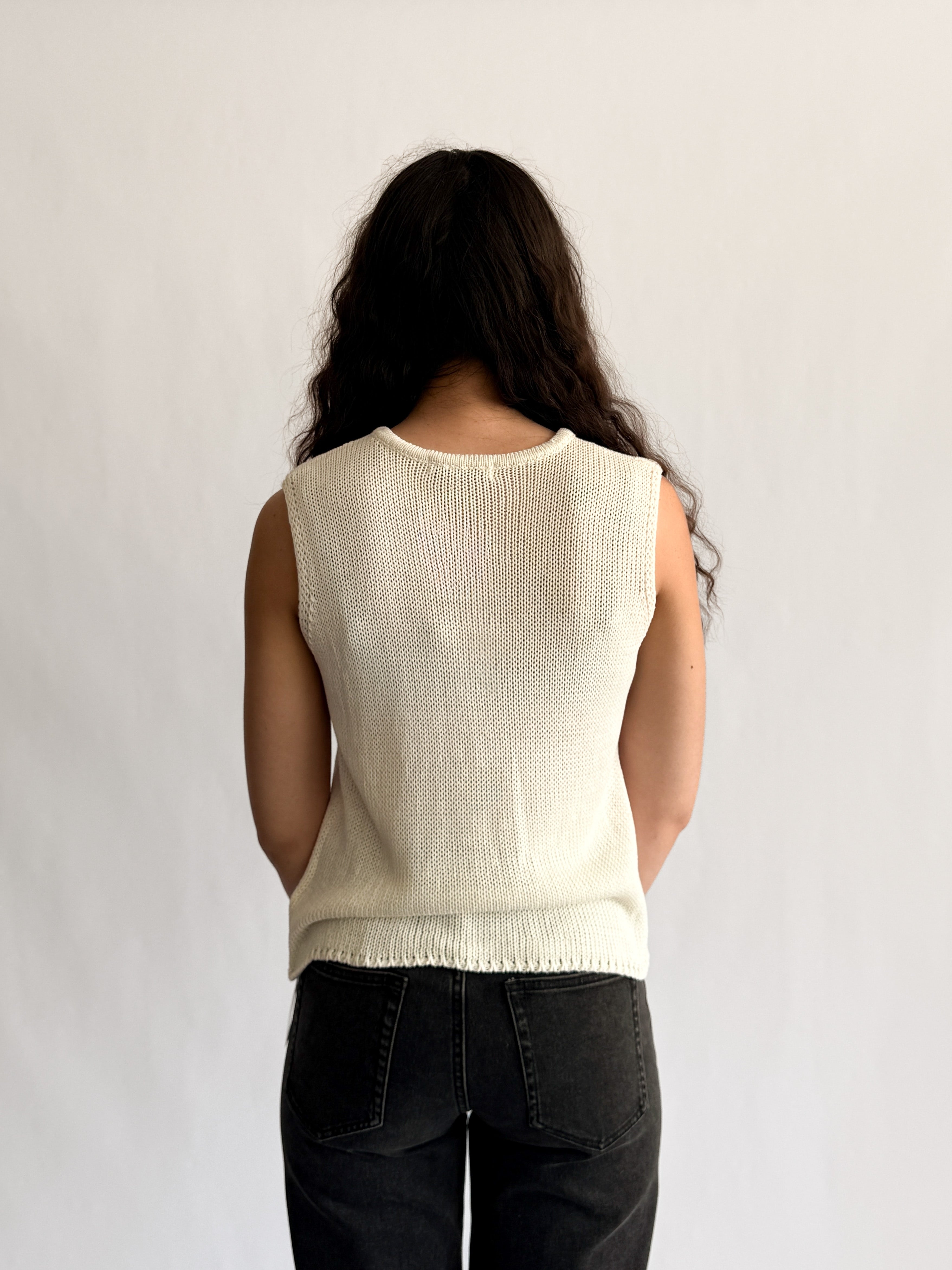 Ruth Woven Knit Keyhole Tank Top (Ivory)