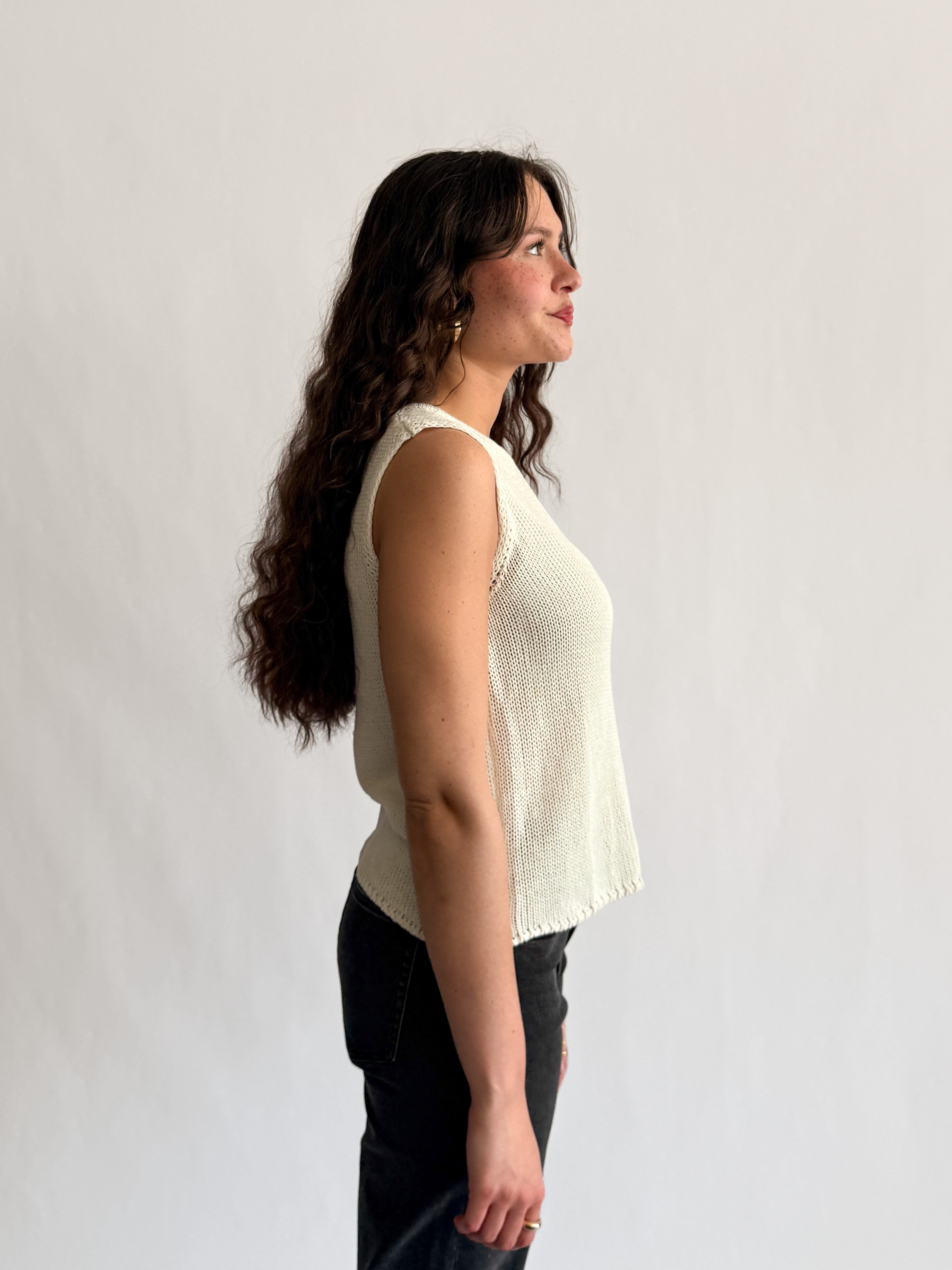 Ruth Woven Knit Keyhole Tank Top (Ivory)