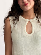 Ruth Woven Knit Keyhole Tank Top (Ivory)