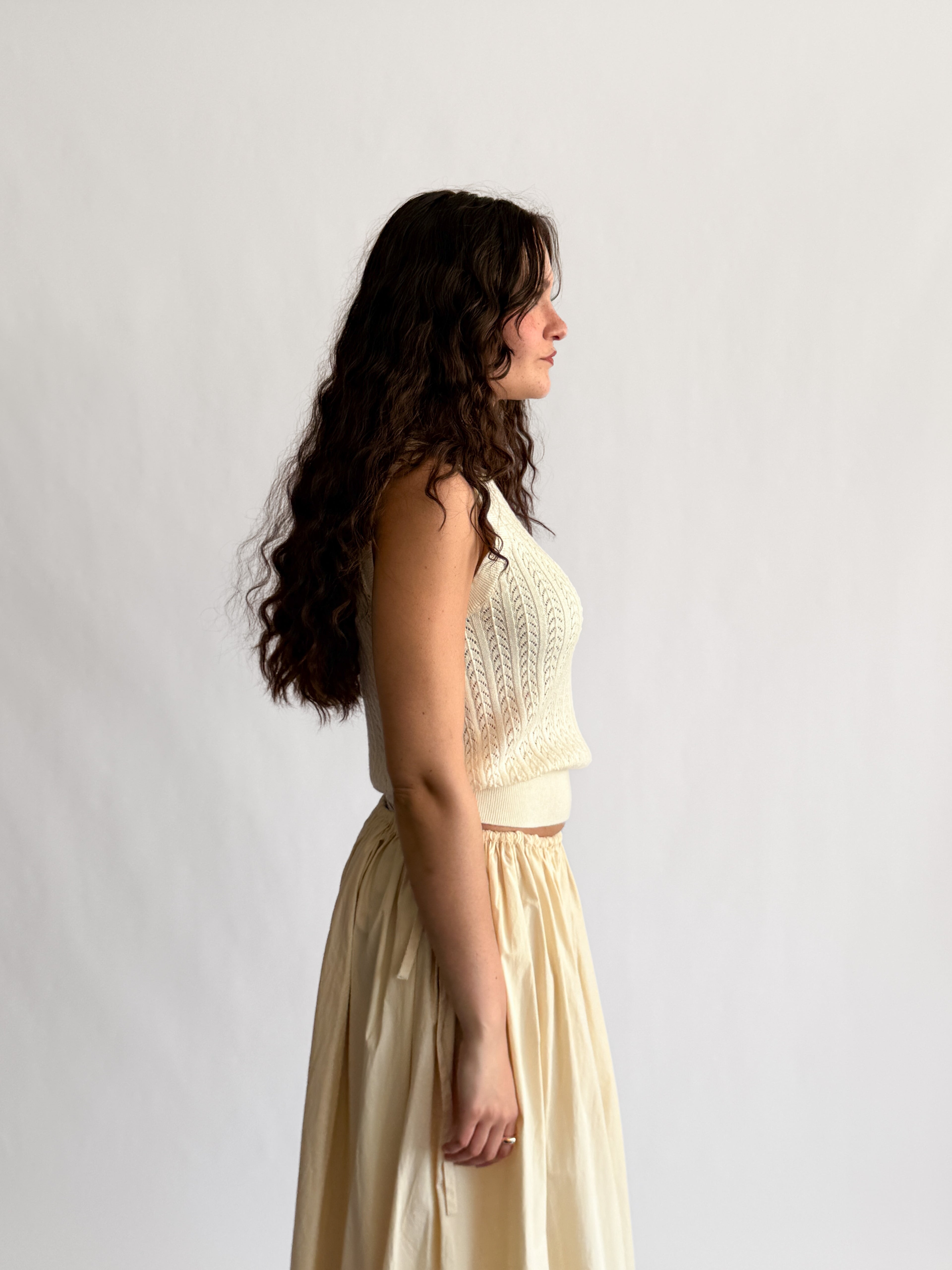 Elle Grey Olivia Cream Eyelet Knit Sleeveless Top