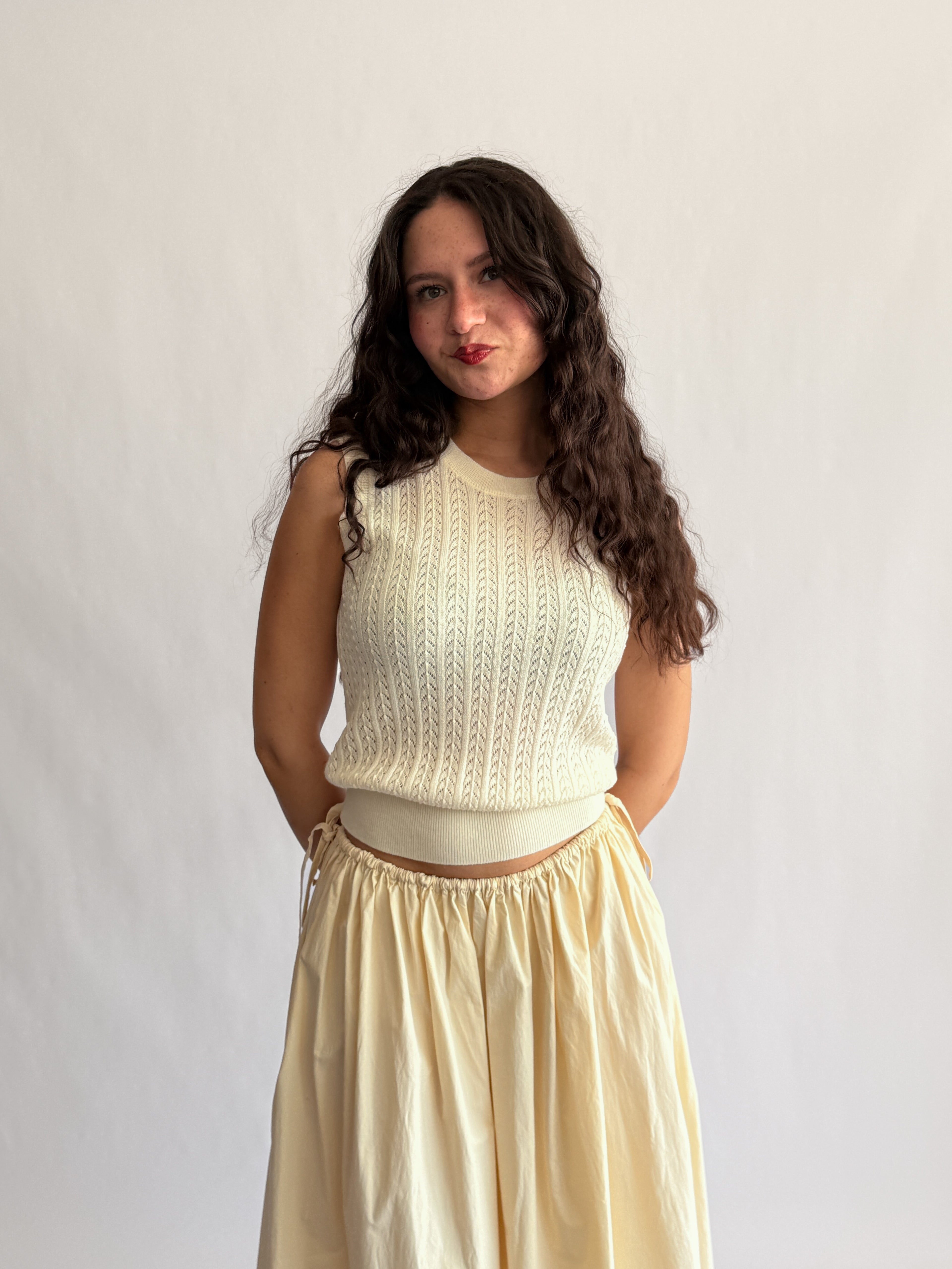 Elle Grey Olivia Cream Eyelet Knit Sleeveless Top