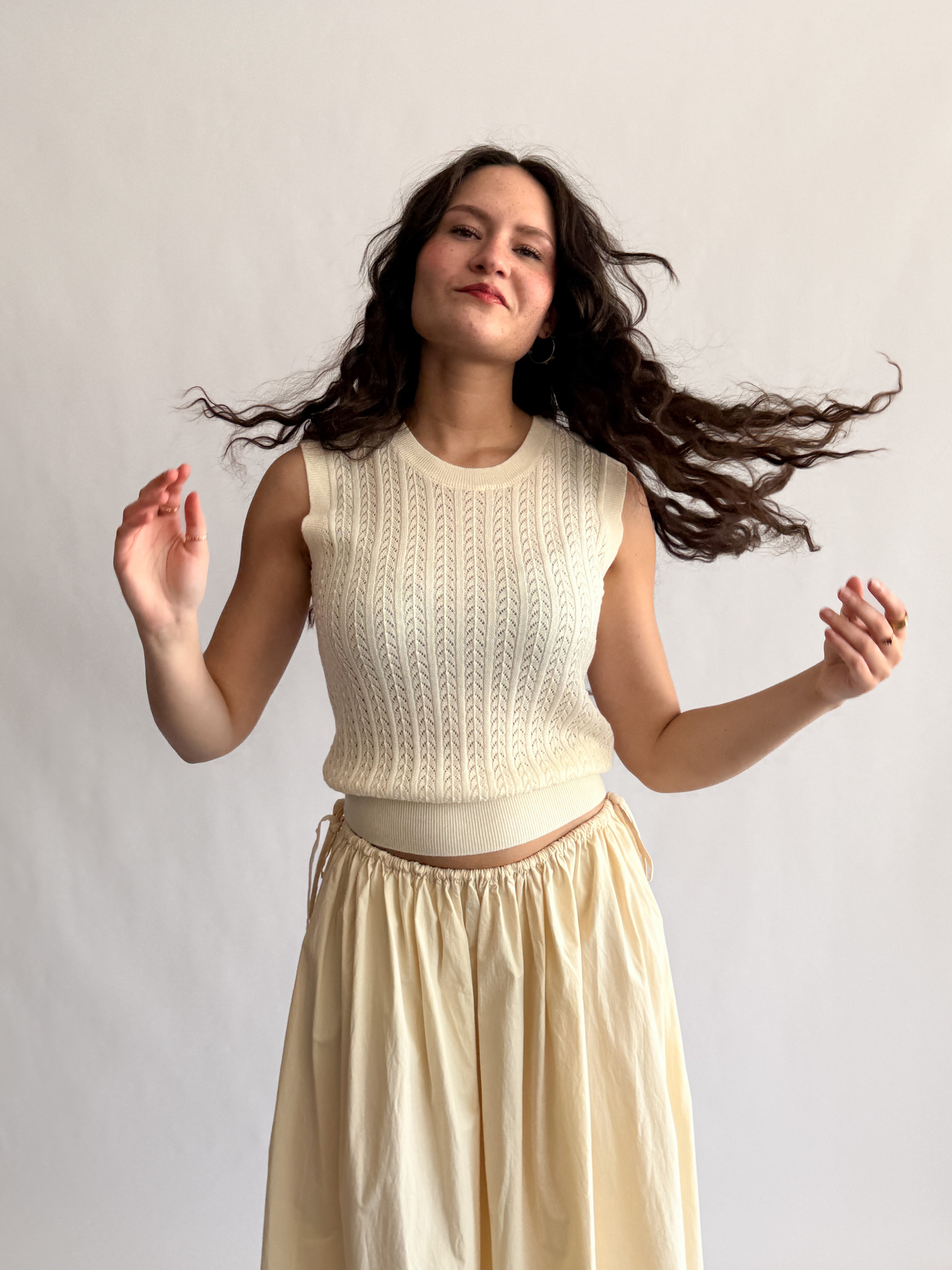 Elle Grey Olivia Cream Eyelet Knit Sleeveless Top