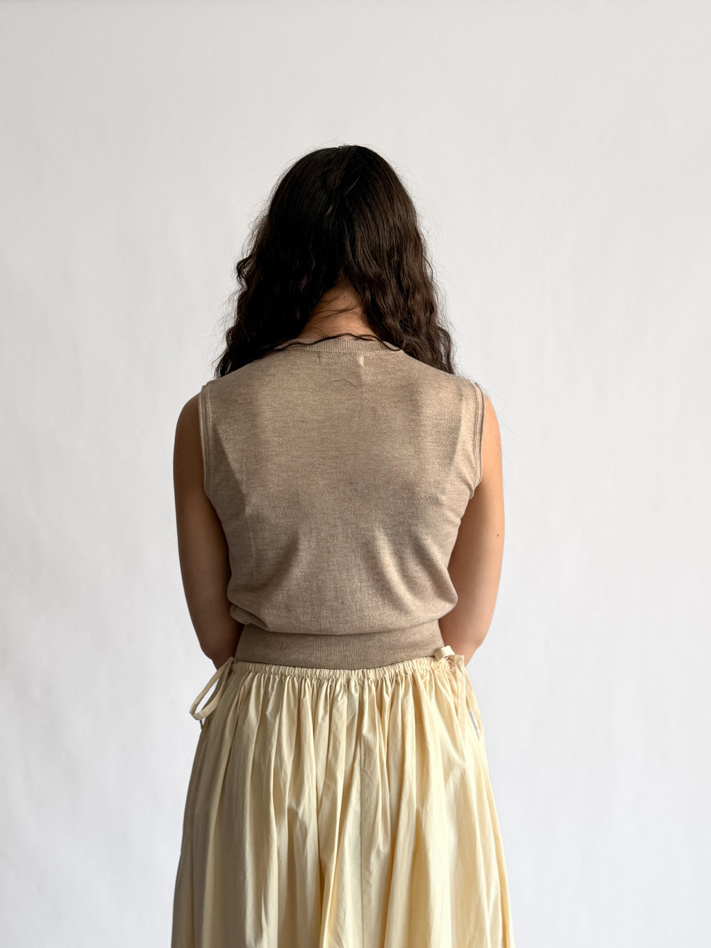 Elle Grey Ophelia Beige Buttoned Tank Cardigan Top