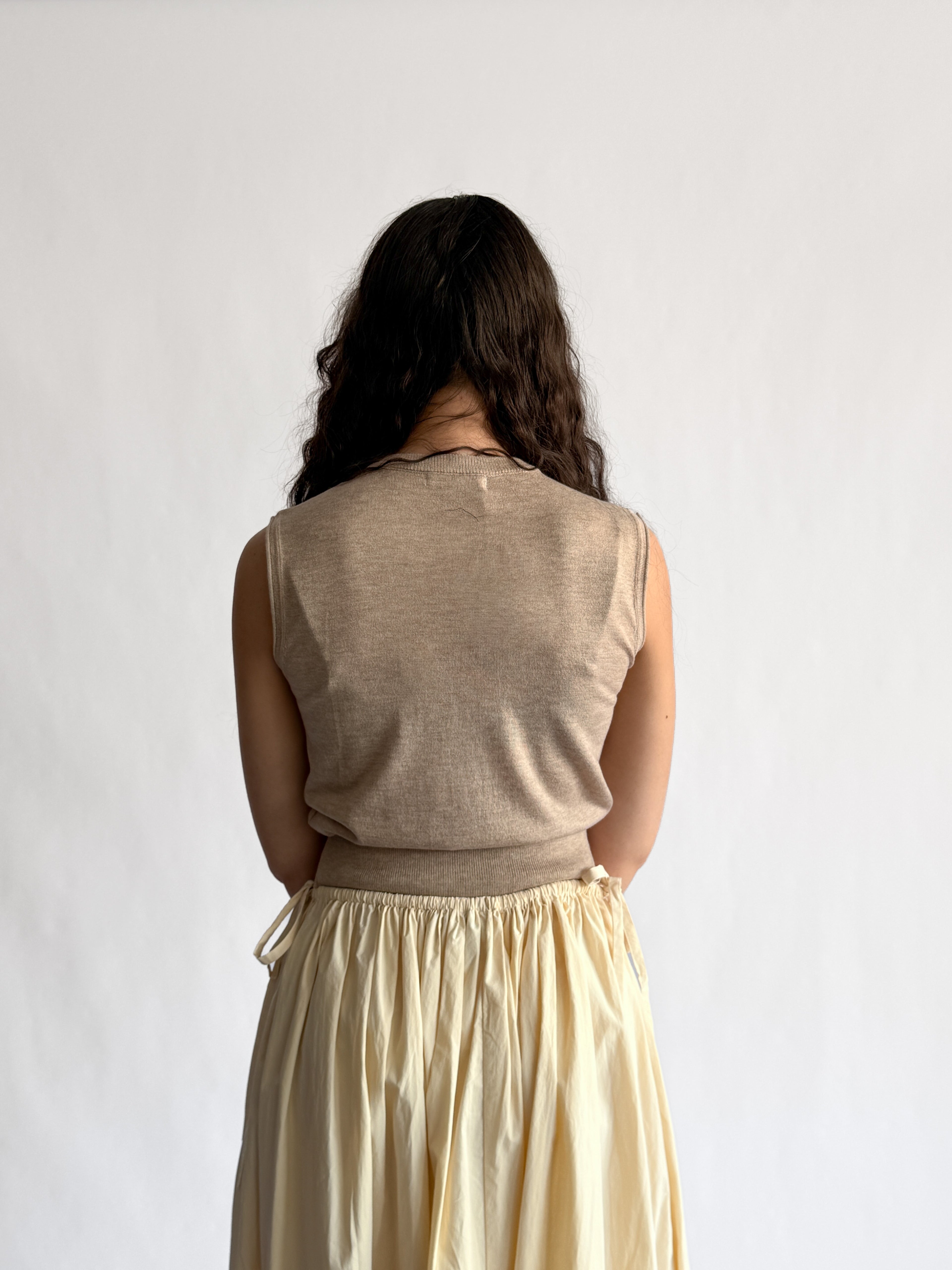 Elle Grey Ophelia Beige Buttoned Tank Cardigan Top