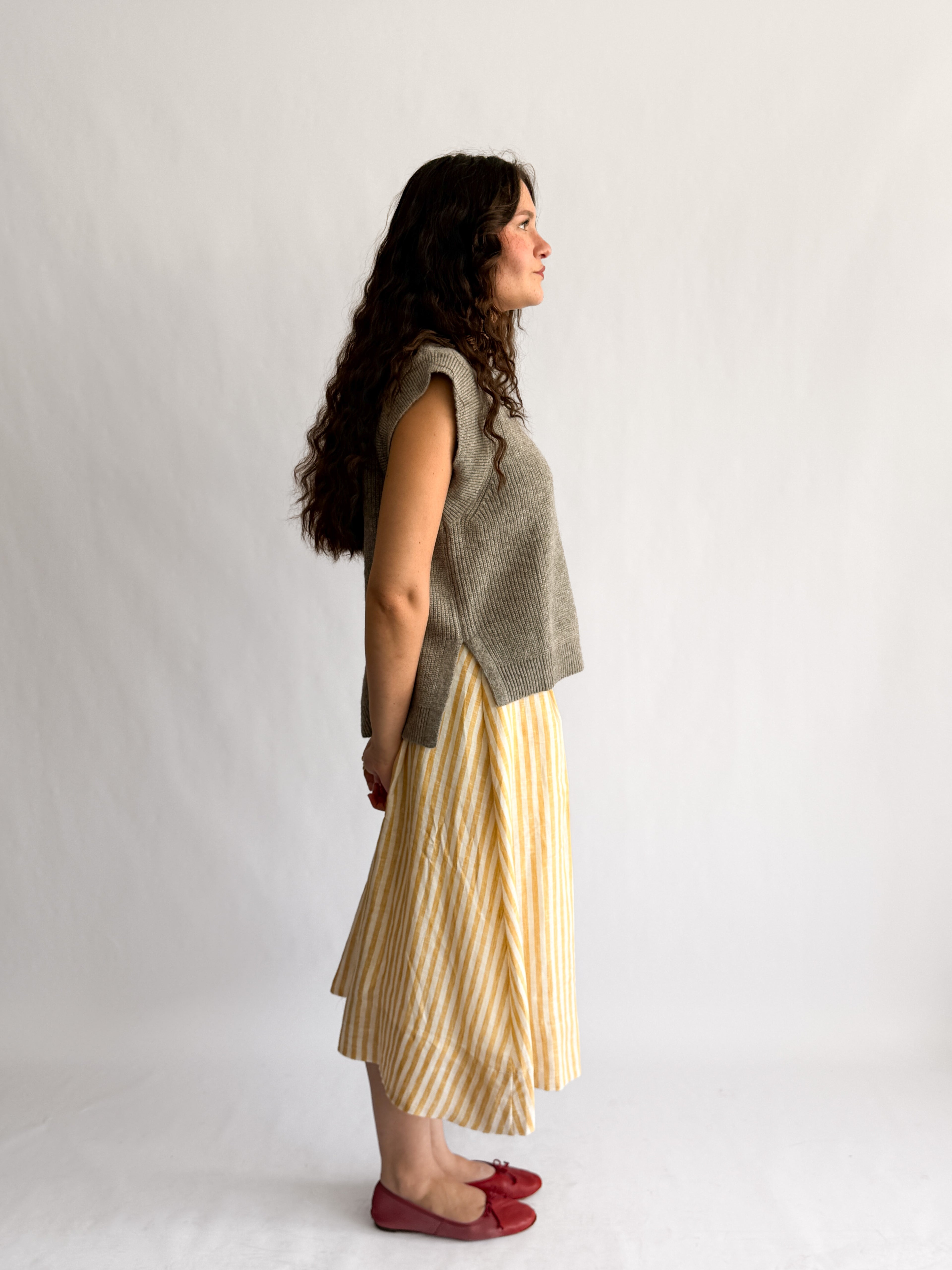 Sofie the Label Fiona Stripe Linen Pleated Midi Skirt (Yellow)
