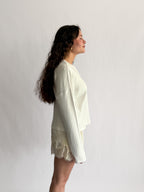 Things Between Darcy White Pointelle Henley Long Sleeve Top