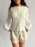 Things Between Darcy White Pointelle Henley Long Sleeve Top