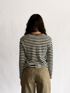 Elle Grey Opal Navy and White Striped Henley Long Sleeve Top