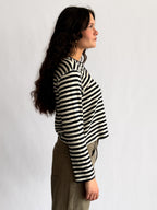 Elle Grey Opal Navy and White Striped Henley Long Sleeve Top