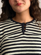 Elle Grey Opal Navy and White Striped Henley Long Sleeve Top