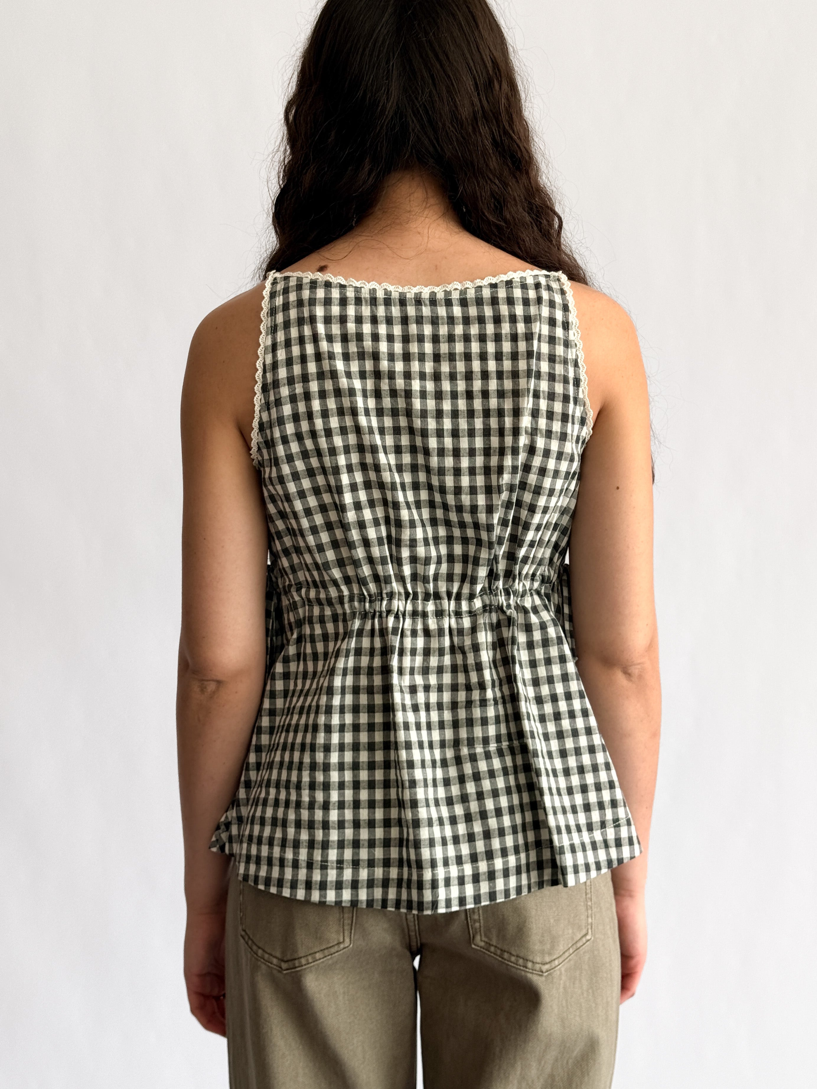 Sofie the Label Olive Black Gingham Cinched Tank Top