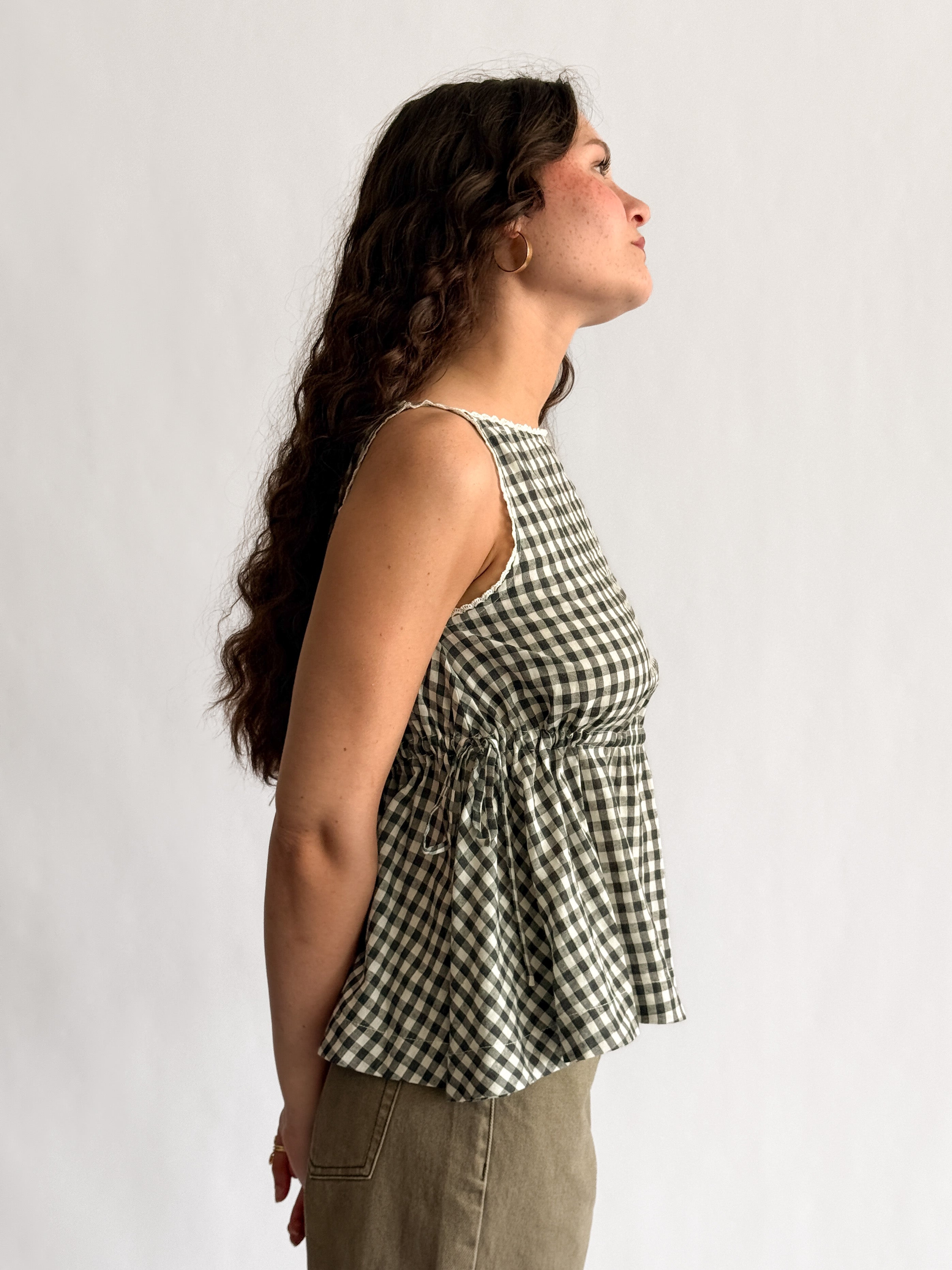 Sofie the Label Olive Black Gingham Cinched Tank Top