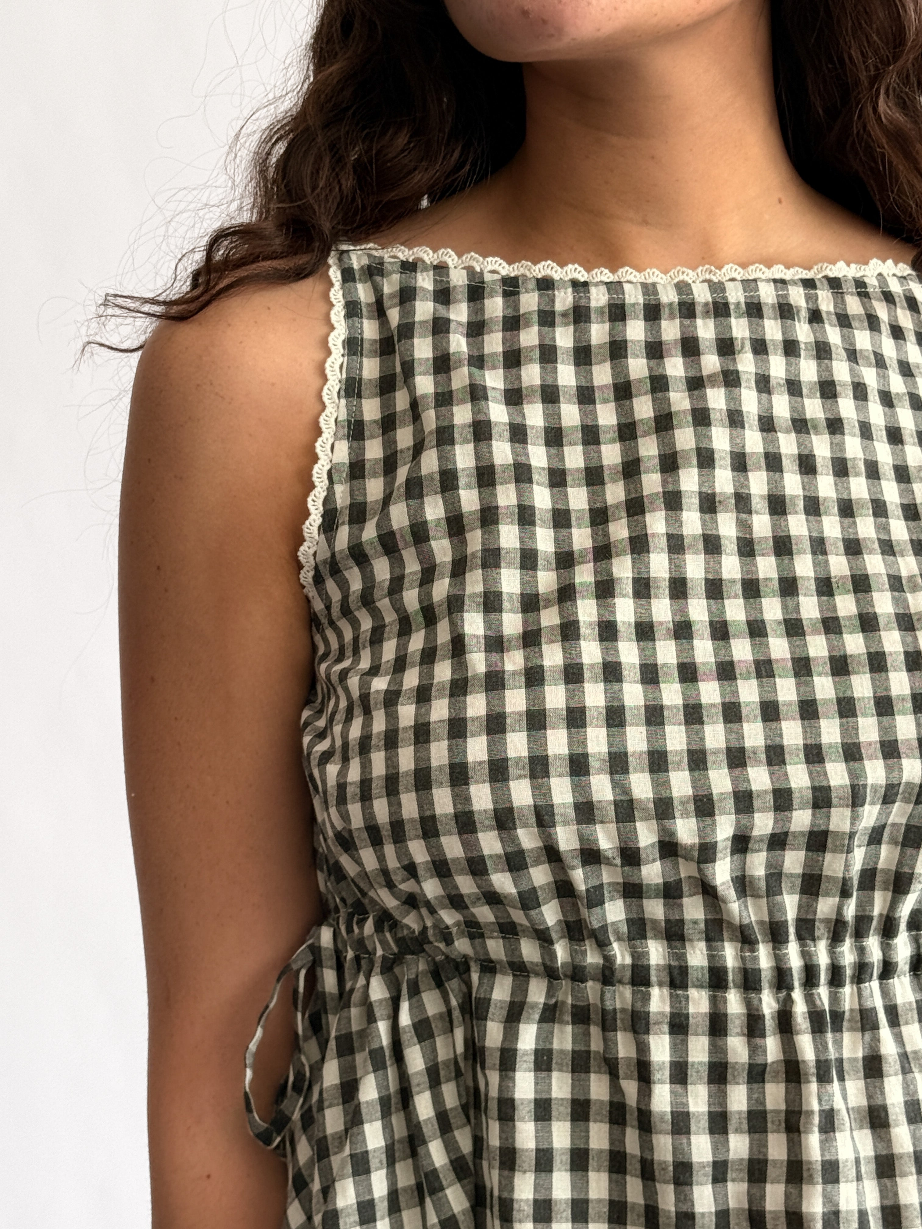 Sofie the Label Olive Black Gingham Cinched Tank Top