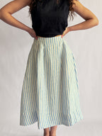 Sofie the Label Fiona Stripe Linen Pleated Midi Skirt (Blue)