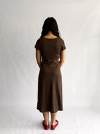 Paris Brown Keyhole Knit Short Sleeve Midi Dress