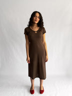Paris Brown Keyhole Knit Short Sleeve Midi Dress