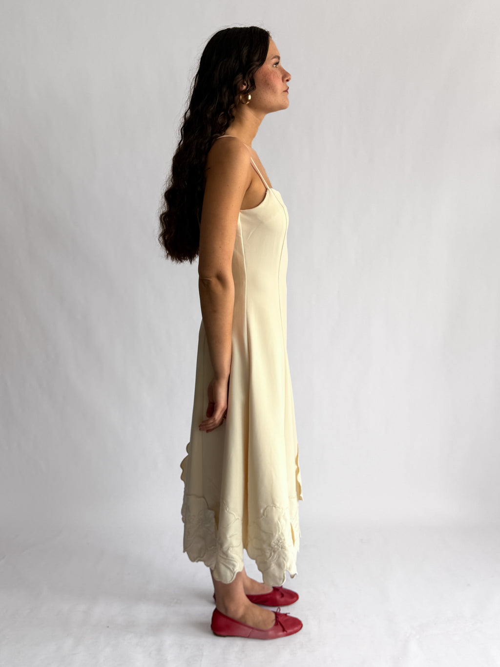 Poppy Cream 3D Floral Hem Sleeveless Midi Dress