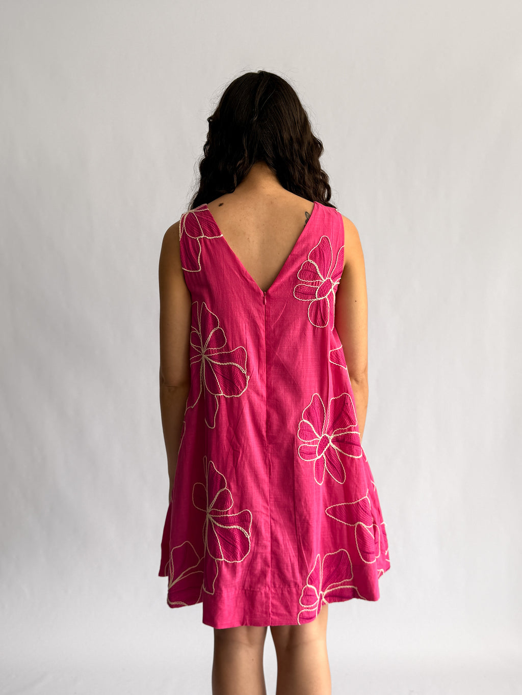PINCH Paisley Floral Embroidered Tank Mini Dress (Pink)
