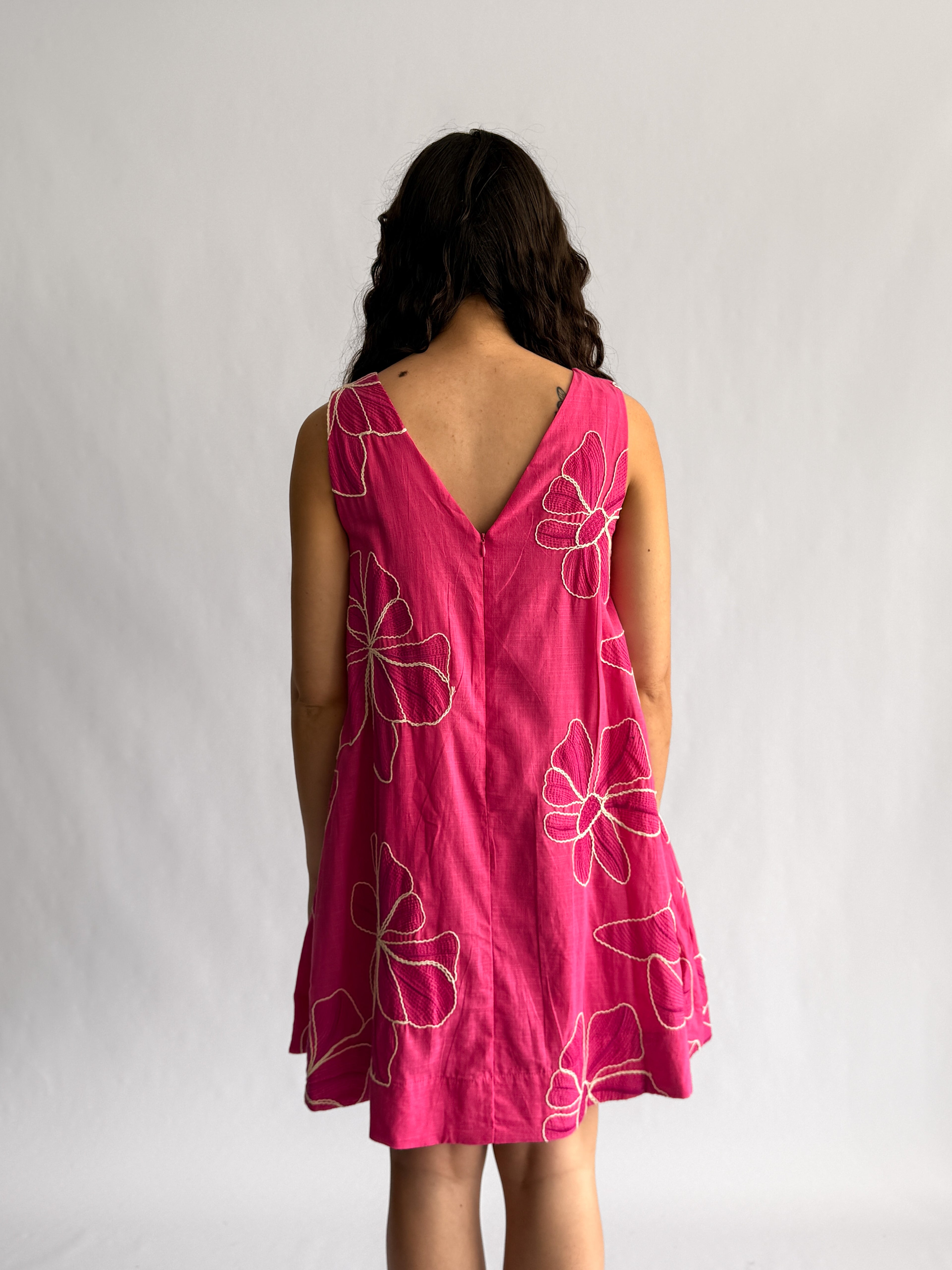 PINCH Paisley Floral Embroidered Tank Mini Dress (Pink)