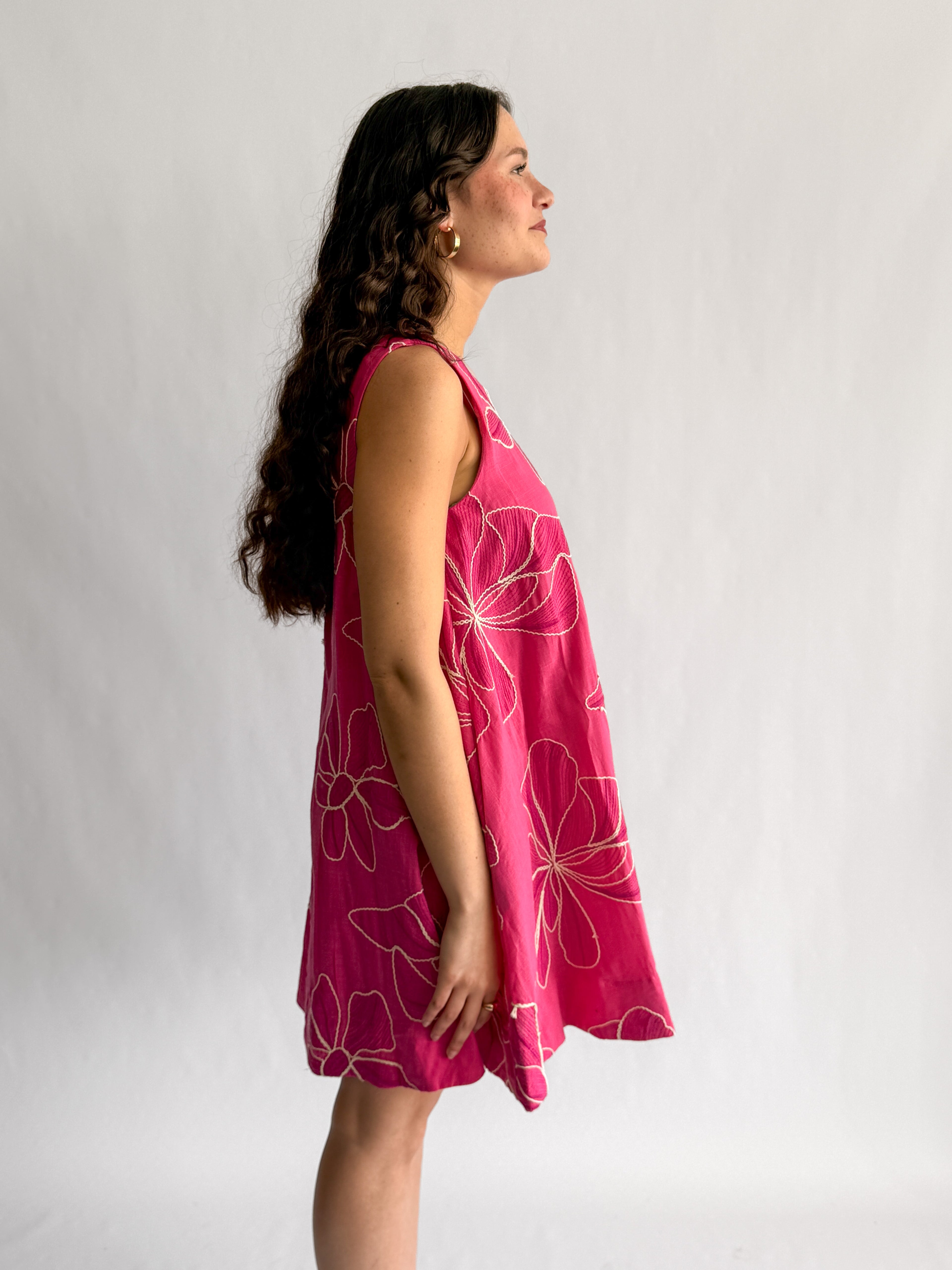PINCH Paisley Floral Embroidered Tank Mini Dress (Pink)
