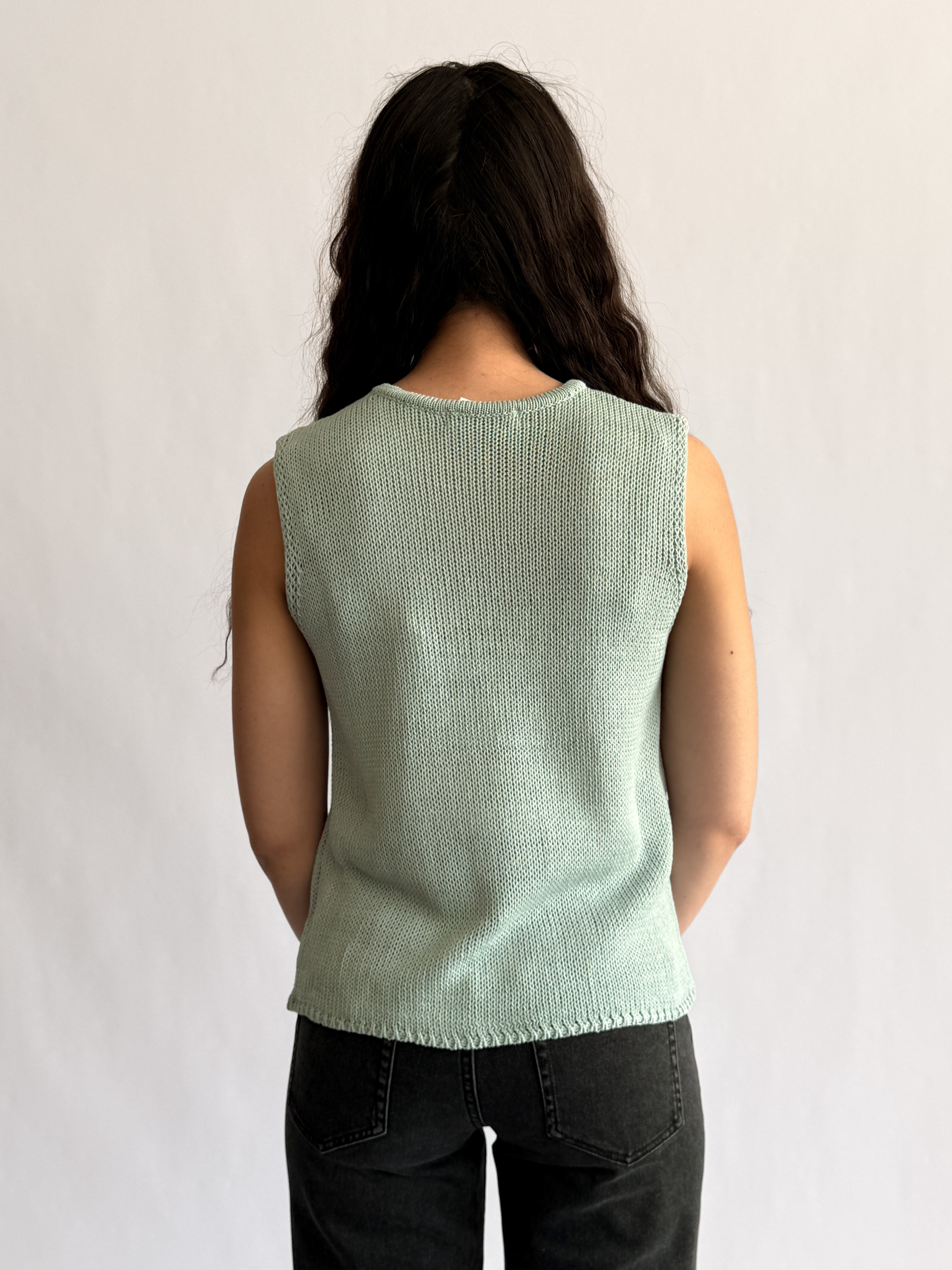 Ruth Woven Knit Keyhole Tank Top (Blue)
