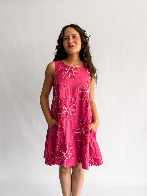 PINCH Paisley Floral Embroidered Tank Mini Dress (Pink)