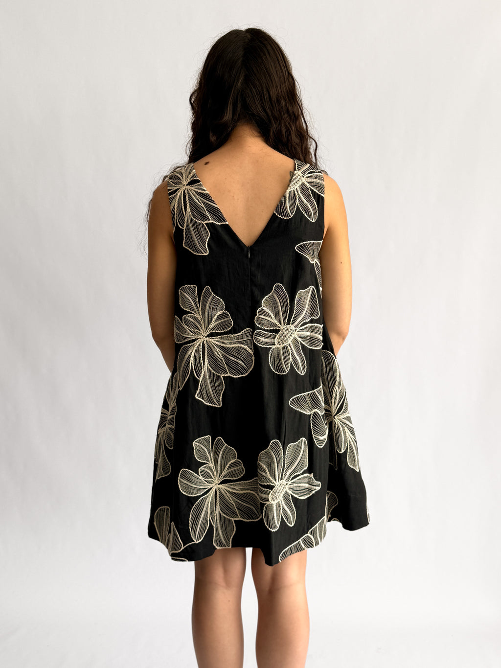 PINCH Paisley Floral Embroidered Tank Mini Dress (Black)