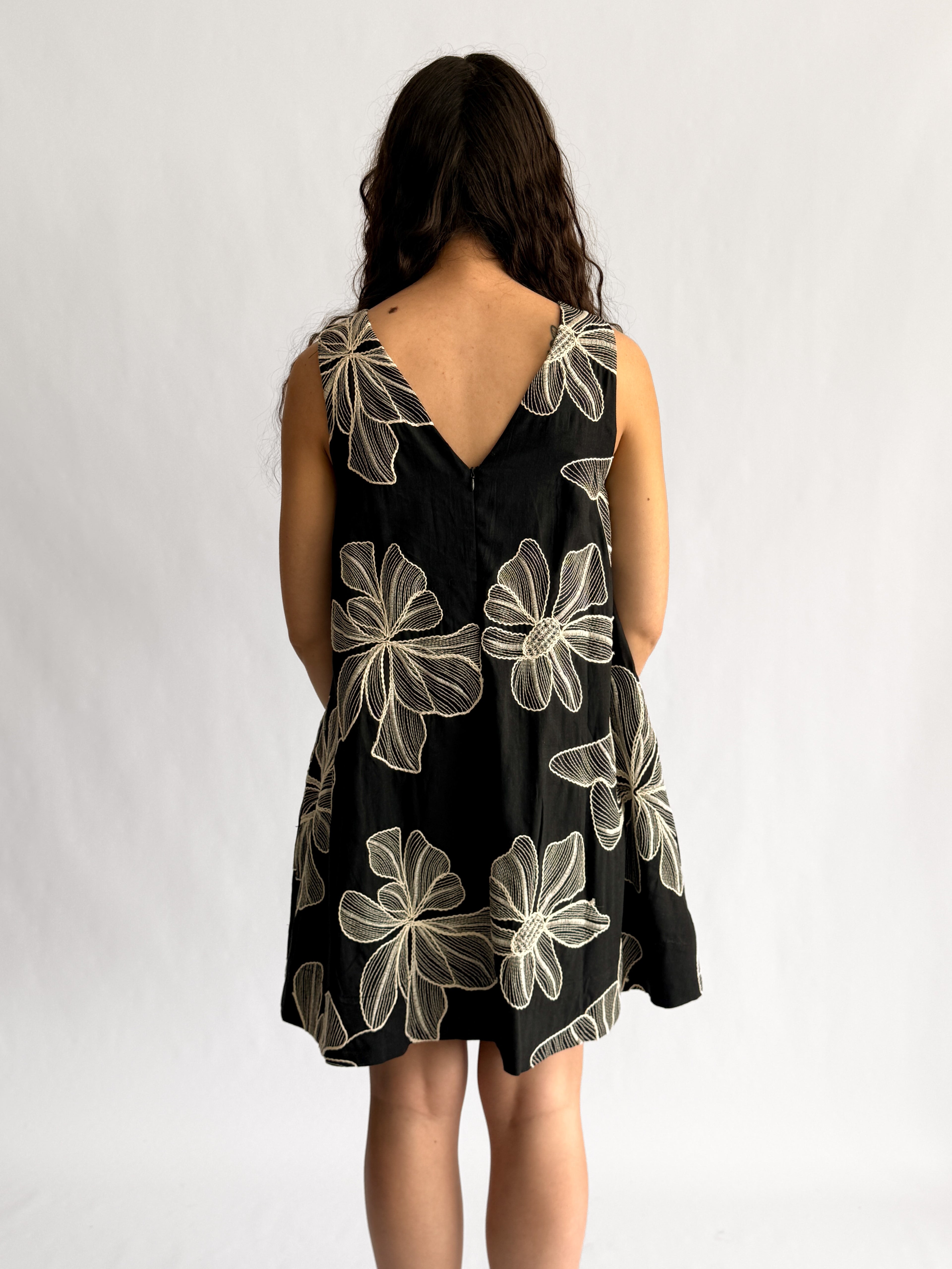 PINCH Paisley Floral Embroidered Tank Mini Dress (Black)