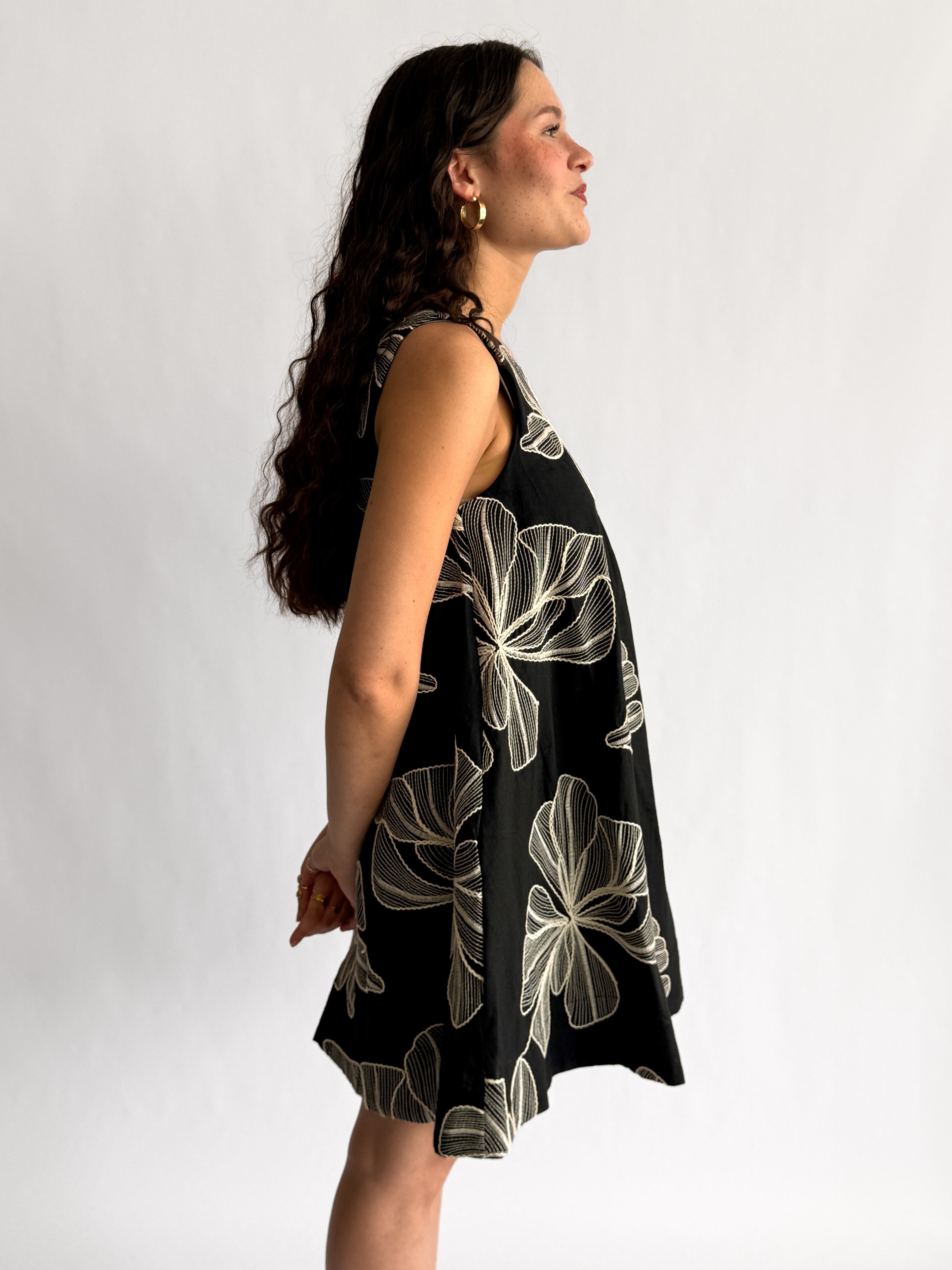 PINCH Paisley Floral Embroidered Tank Mini Dress (Black)