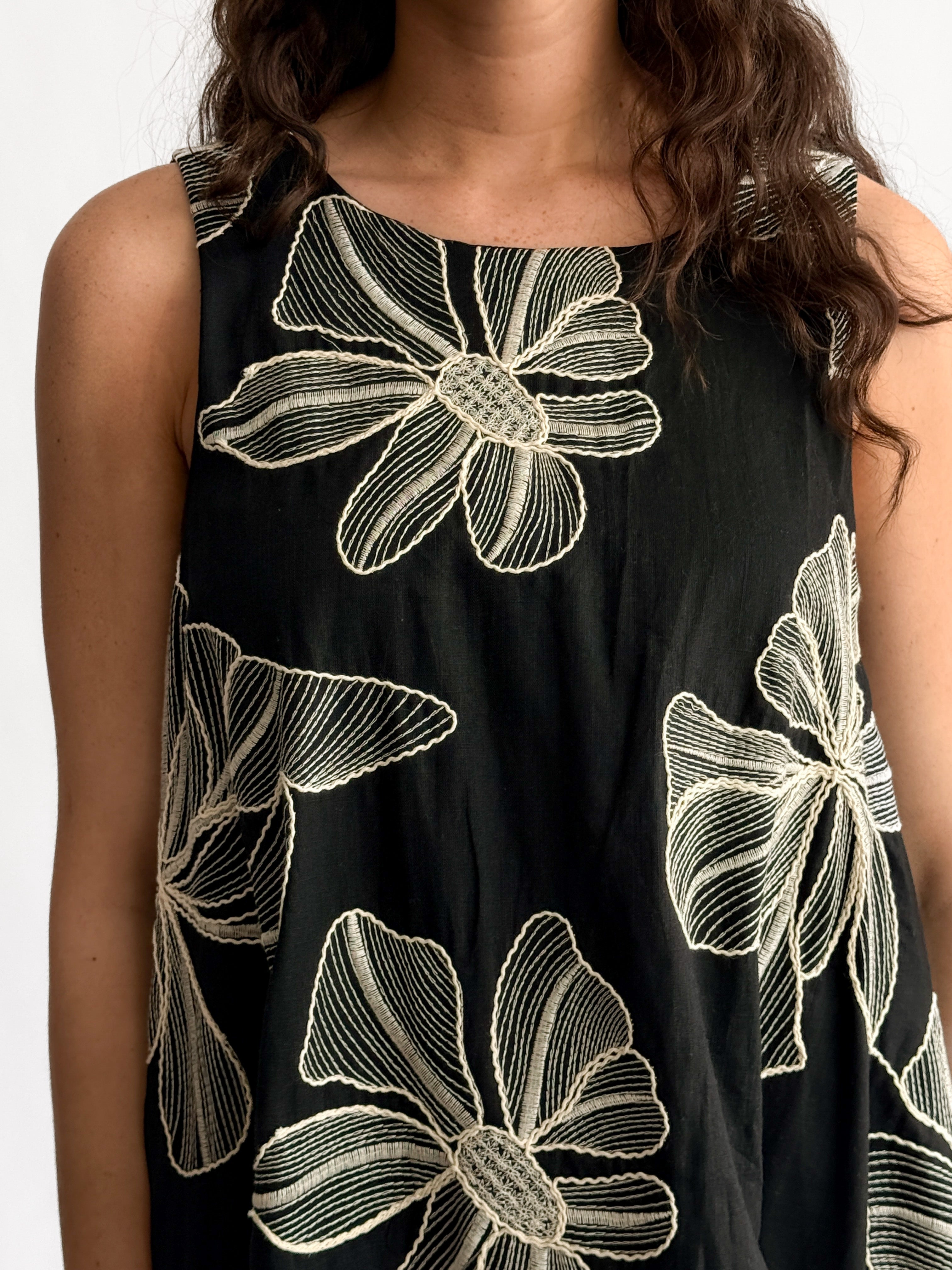 PINCH Paisley Floral Embroidered Tank Mini Dress (Black)