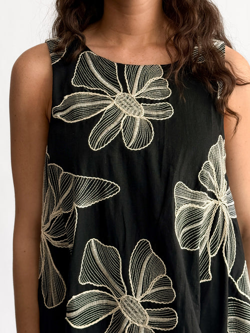 PINCH Paisley Floral Embroidered Tank Mini Dress (Black)