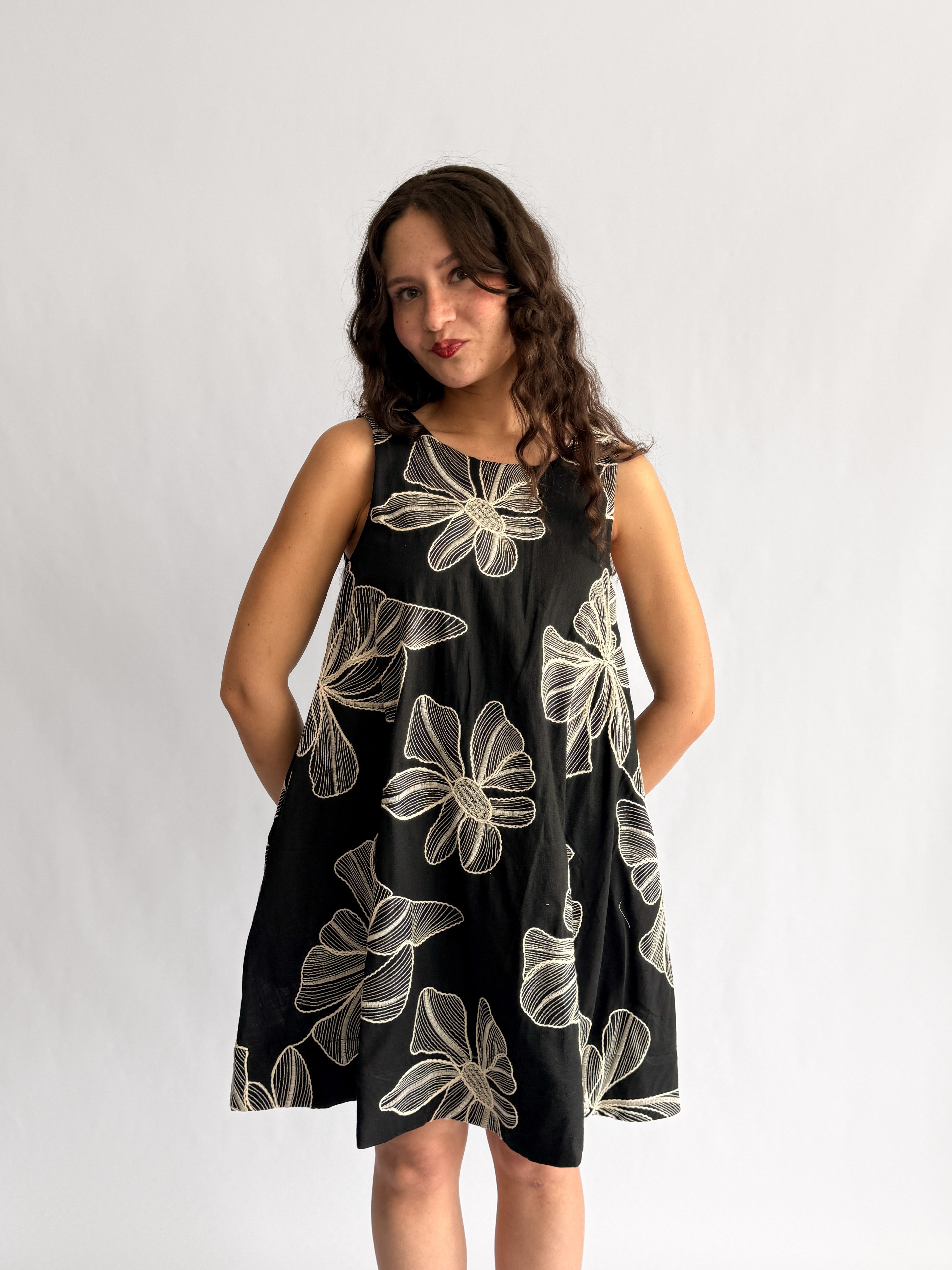 PINCH Paisley Floral Embroidered Tank Mini Dress (Black)