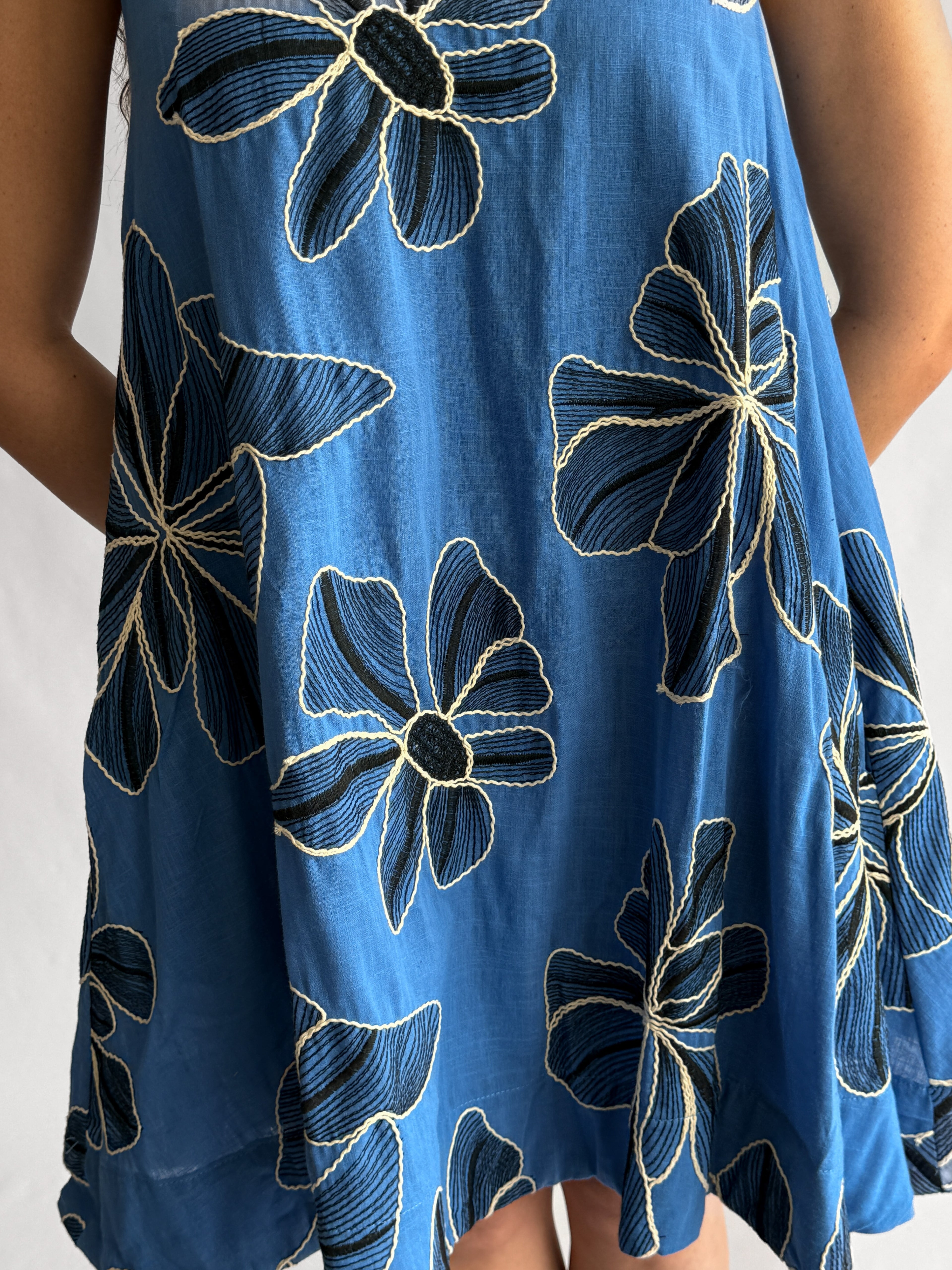 PINCH Paisley Floral Embroidered Tank Mini Dress (Blue)