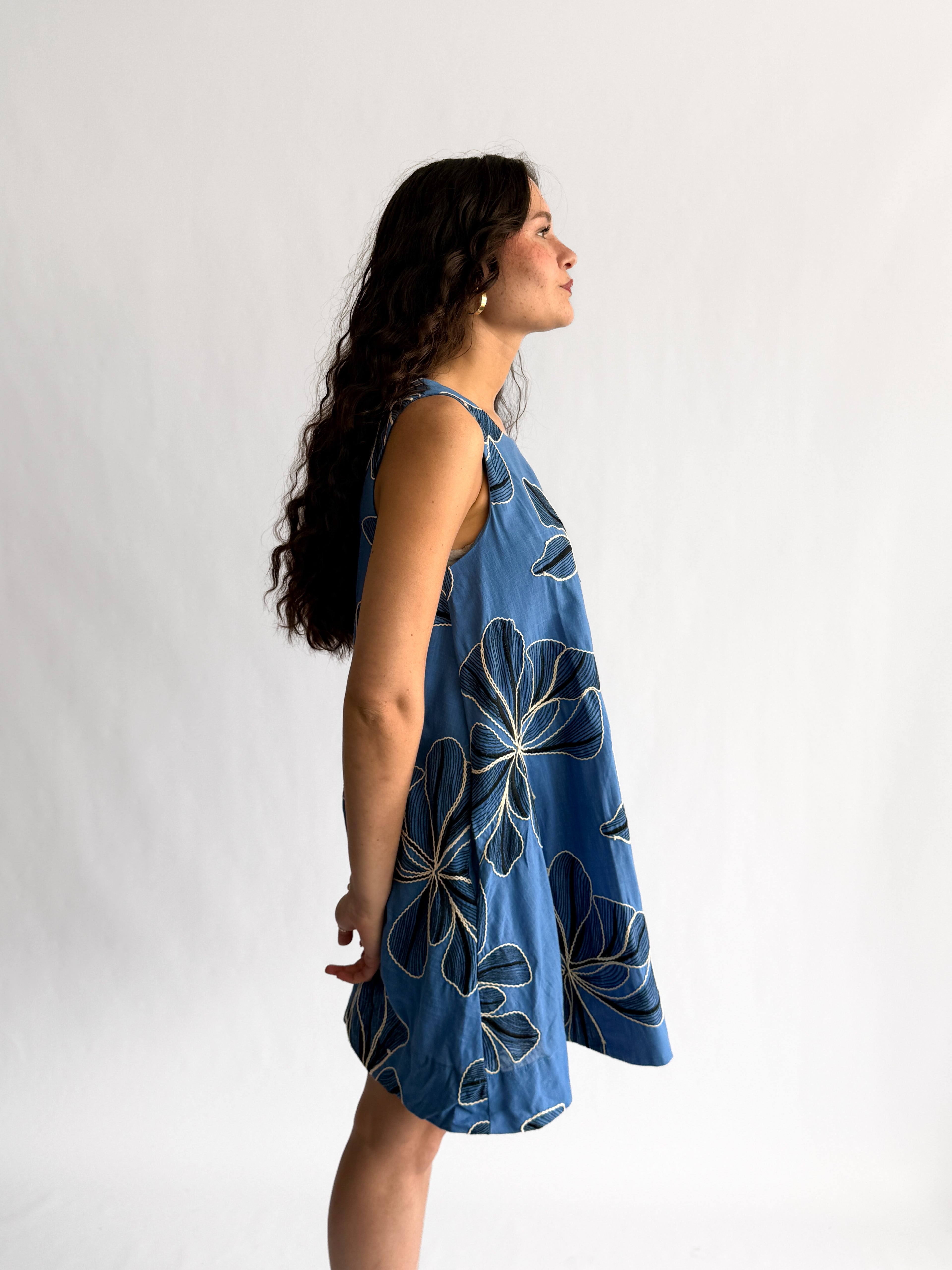PINCH Paisley Floral Embroidered Tank Mini Dress (Blue)