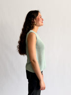 Ruth Woven Knit Keyhole Tank Top (Blue)