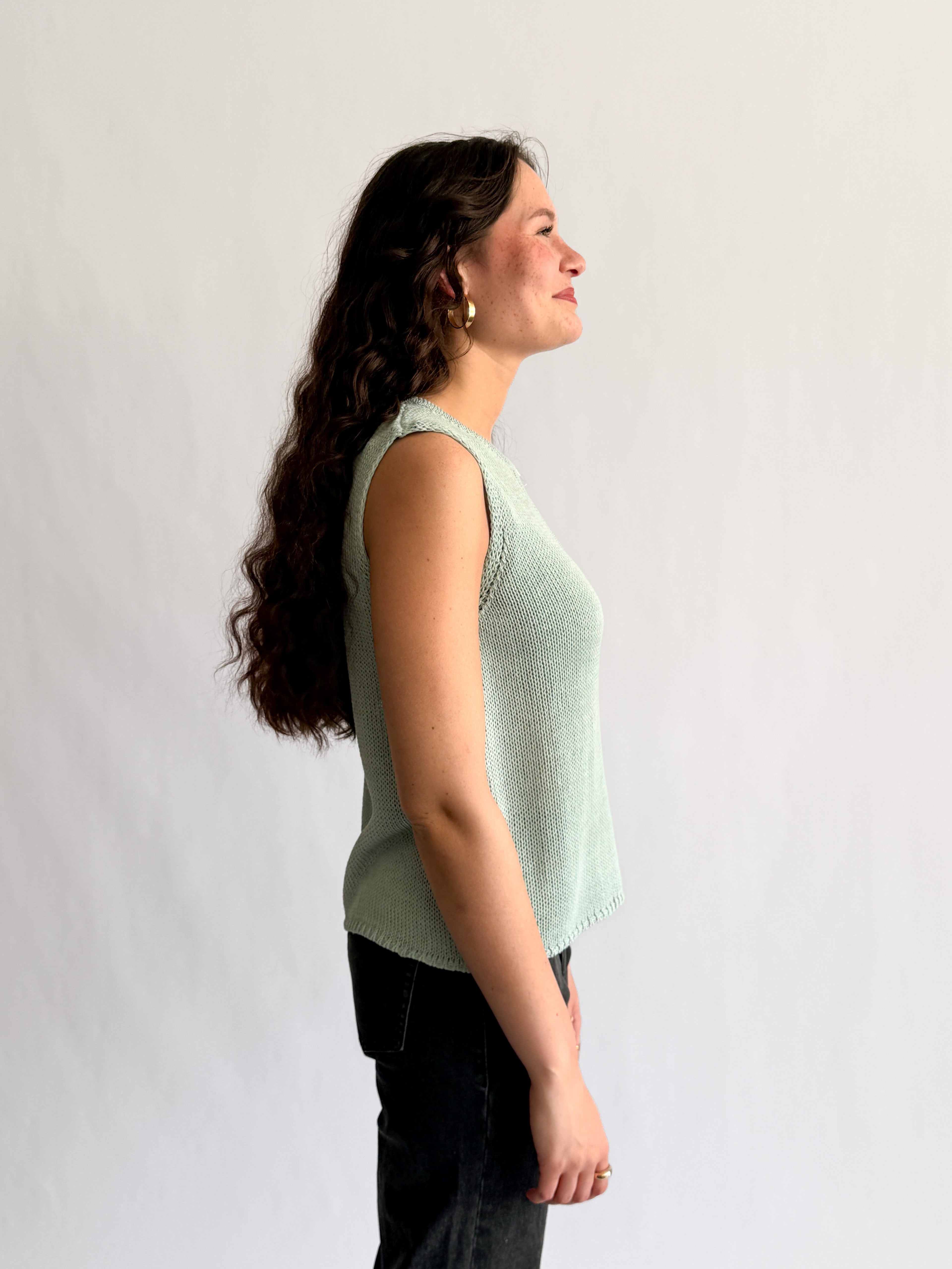 Ruth Woven Knit Keyhole Tank Top (Blue)